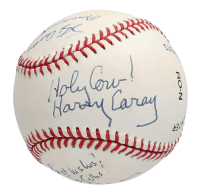Harry Caray, Chip Caray & Skip Caray Signed ONL Baseball Inscribed "Holy Cow!", "Go Cubs!", Best Wishes!" & "Americas Team" (Beckett) at PristineAuction.com