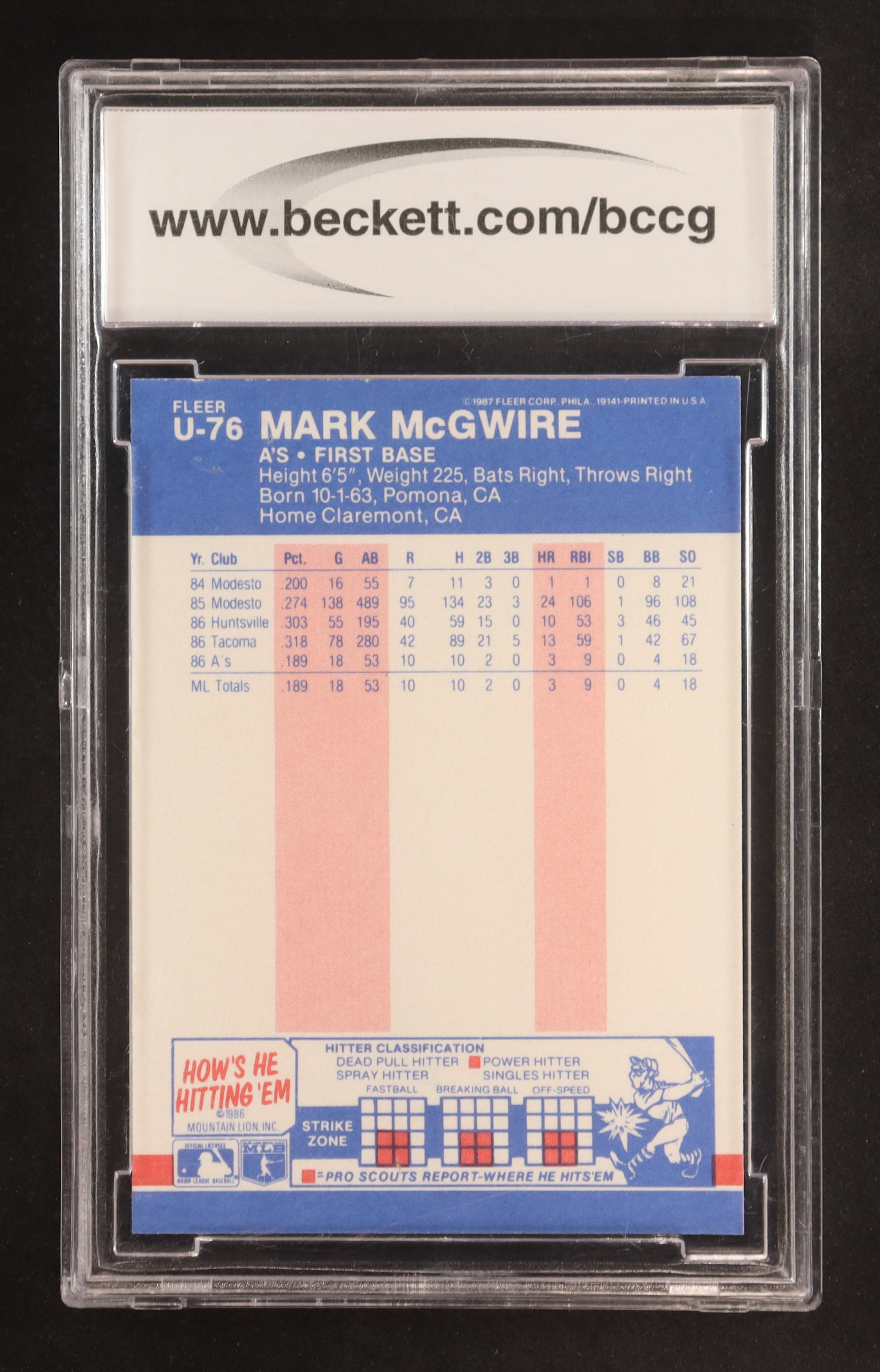 Mark McGwire 1987 Fleer Update Glossy #U76 (BCCG 10) at PristineAuction.com Mark McGwire 1987 Fleer Update Glossy #U76 (BCCG 10) at PristineAuction.com
