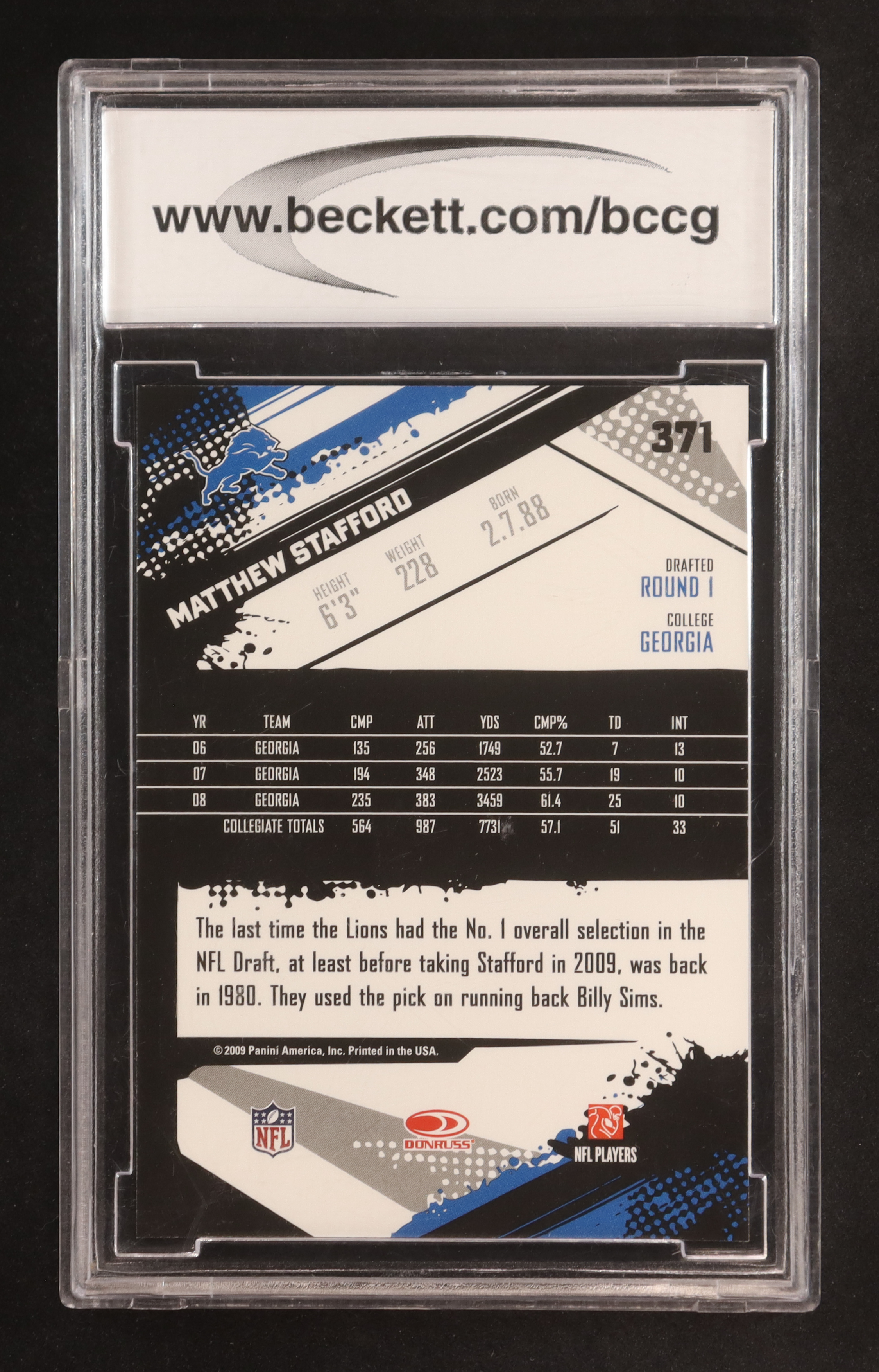 Matthew Stafford 2009 Score #371 RC (BCCG 10) at PristineAuction.com Matthew Stafford 2009 Score #371 RC (BCCG 10) at PristineAuction.com