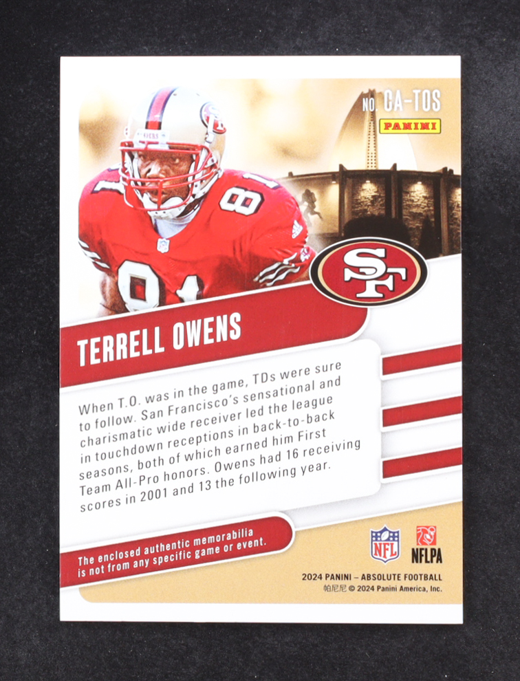 Terrell Owens 2024 Panini Canton Absolutes Jerseys #CA-TOS #206/250 at PristineAuction.com Terrell Owens 2024 Panini Canton Absolutes Jerseys #CA-TOS #206/250 at PristineAuction.com