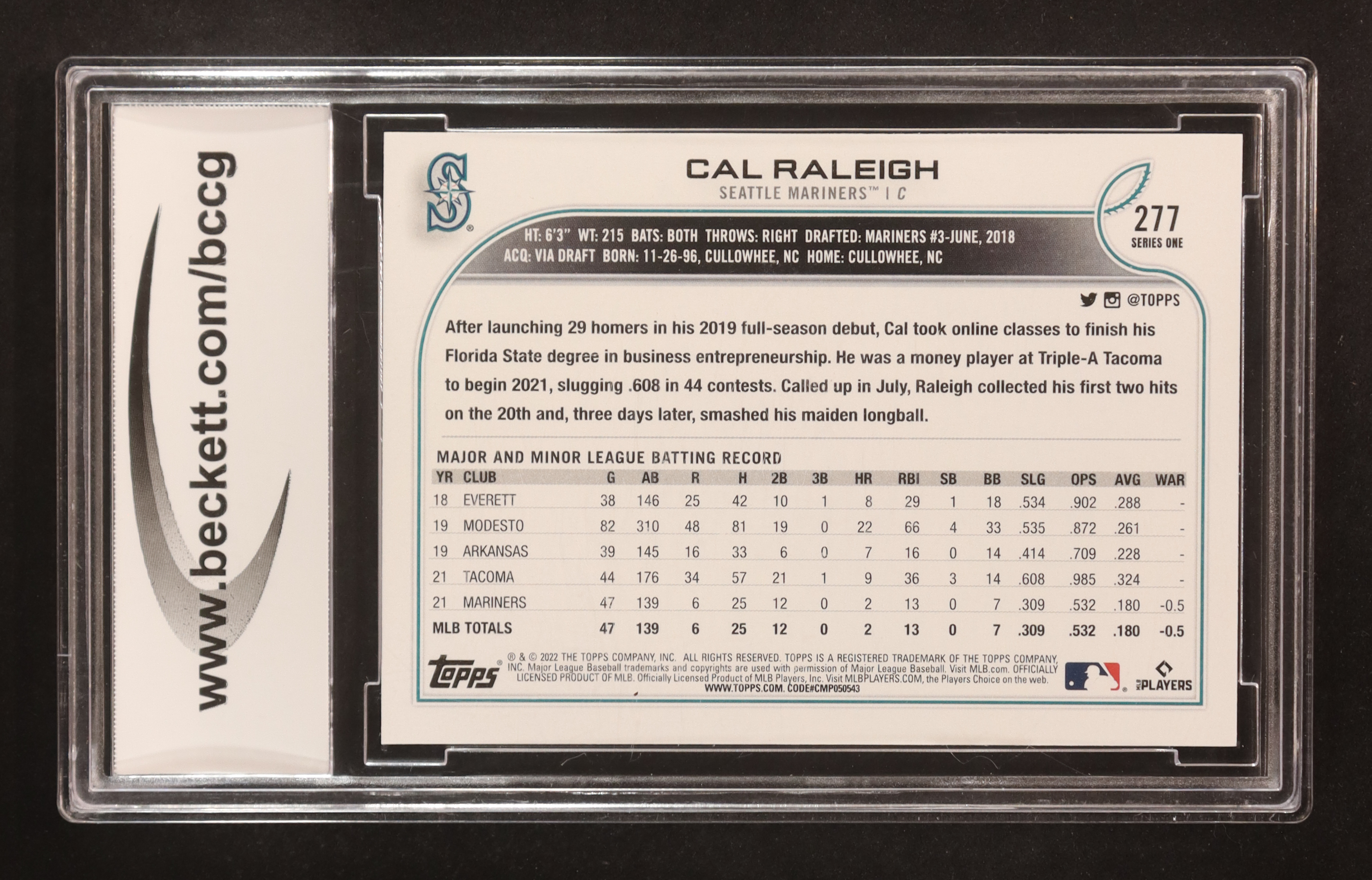Cal Raleigh 2022 Topps #277 RC (BCCG 10) at PristineAuction.com Cal Raleigh 2022 Topps #277 RC (BCCG 10) at PristineAuction.com