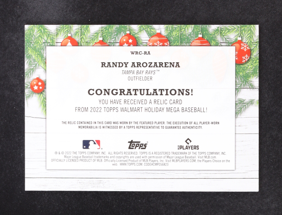 Randy Arozarena 2022 Topps Holiday Relics #WRC-RA at PristineAuction.com Randy Arozarena 2022 Topps Holiday Relics #WRC-RA at PristineAuction.com