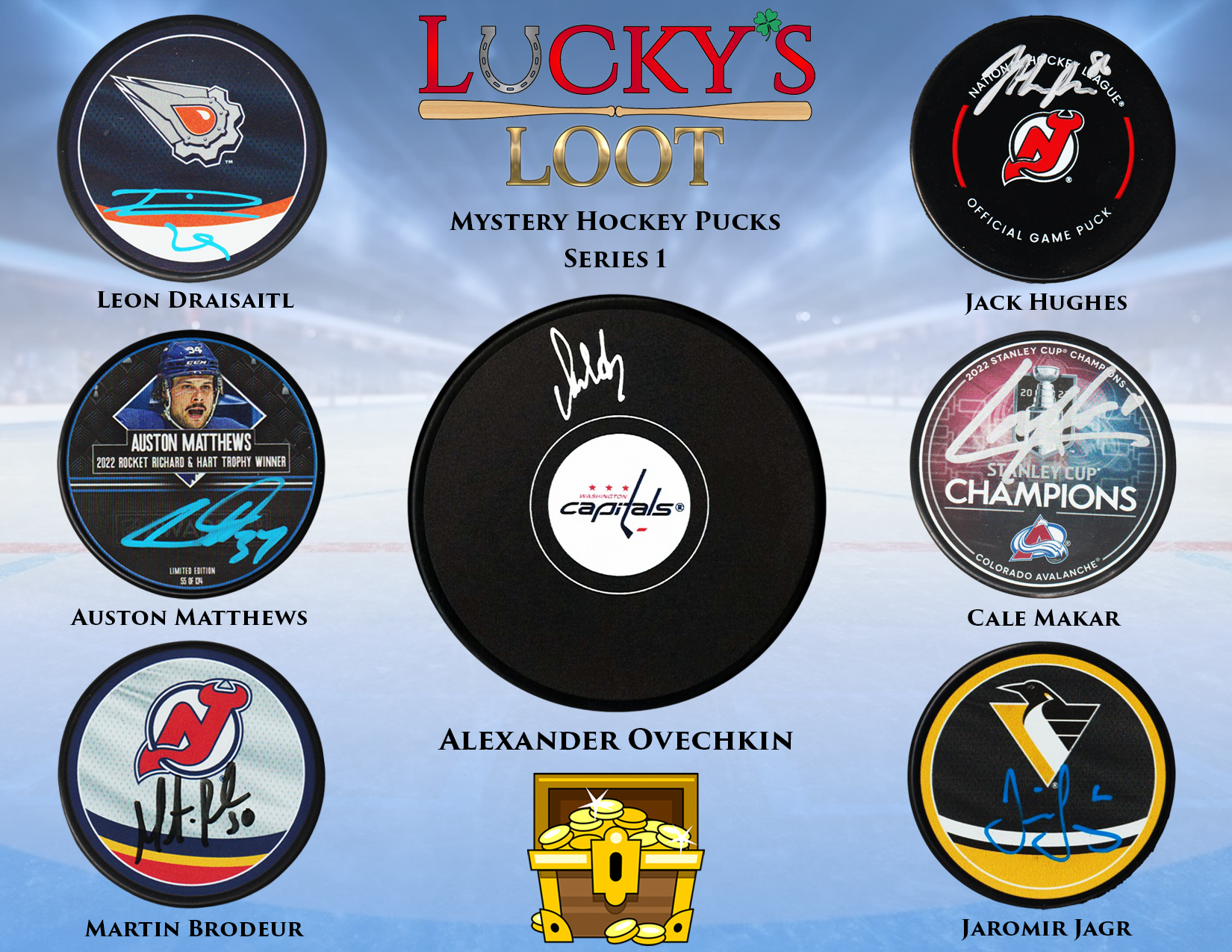 Lucky's Loot Mystery Box Hockey Pucks Series 1 at PristineAuction.com Lucky's Loot Mystery Box Hockey Pucks Series 1 at PristineAuction.com