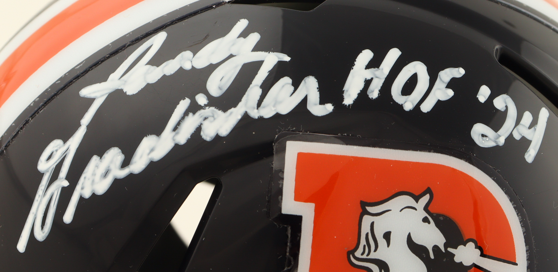 Randy Gradishar Signed Broncos Throwback Speed Mini Helmet Inscribed "HOF 24" (Beckett) at PristineAuction.com Randy Gradishar Signed Broncos Throwback Speed Mini Helmet Inscribed "HOF 24" (Beckett) at PristineAuction.com