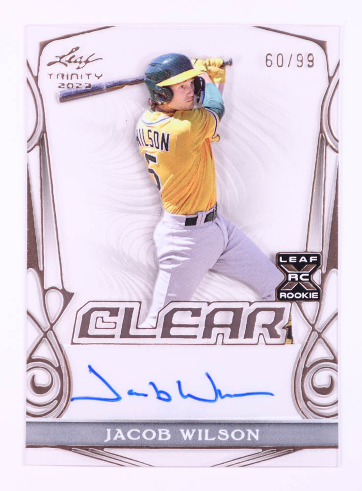 Jacob Wilson 2023 Leaf Trinity Clear Autographs Bronze #CAJW1 RC #60/99 at PristineAuction.com Jacob Wilson 2023 Leaf Trinity Clear Autographs Bronze #CAJW1 RC #60/99 at PristineAuction.com
