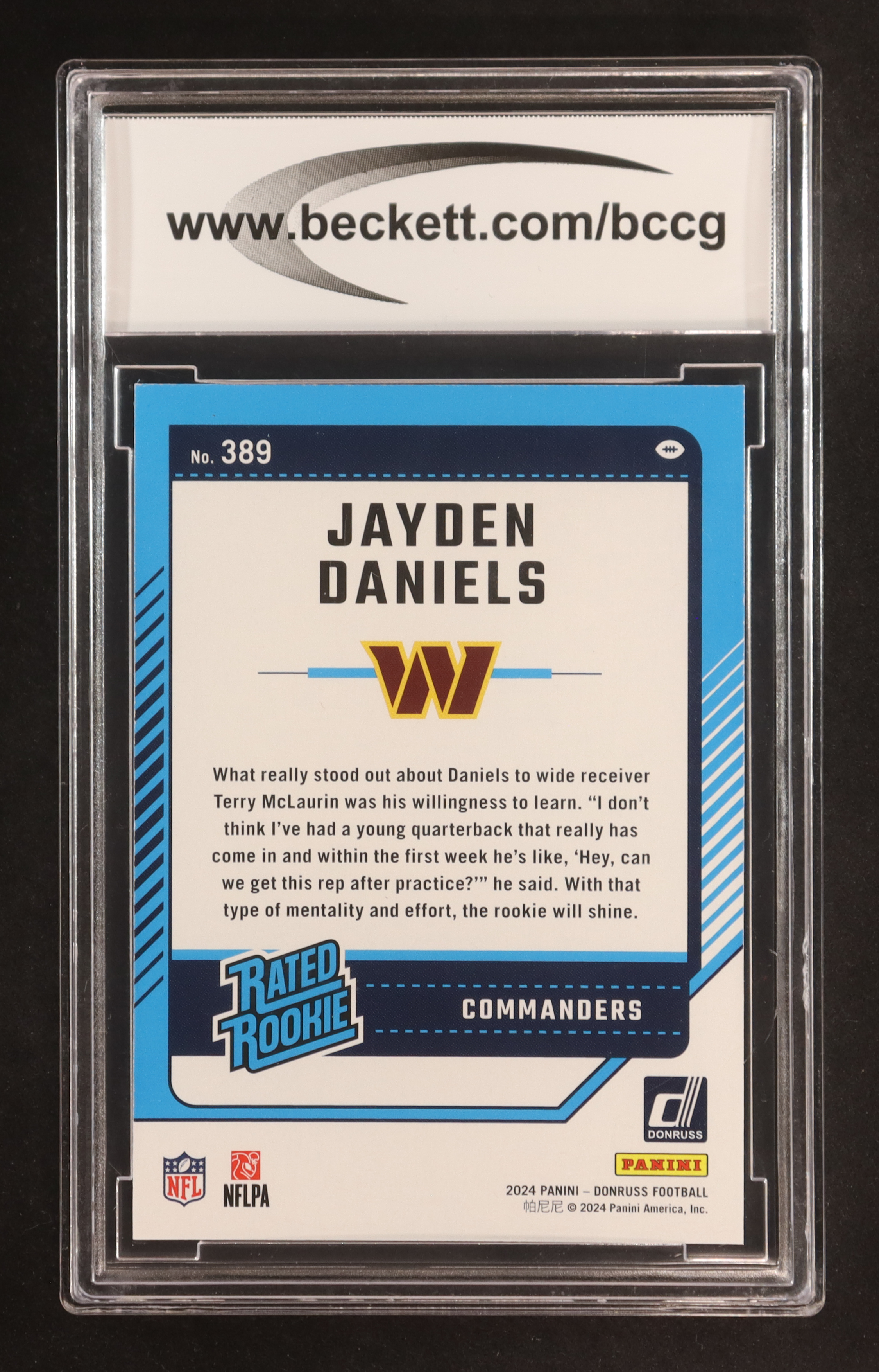 Jayden Daniels 2024 Donruss #389 RR RC (BCCG 10) at PristineAuction.com Jayden Daniels 2024 Donruss #389 RR RC (BCCG 10) at PristineAuction.com
