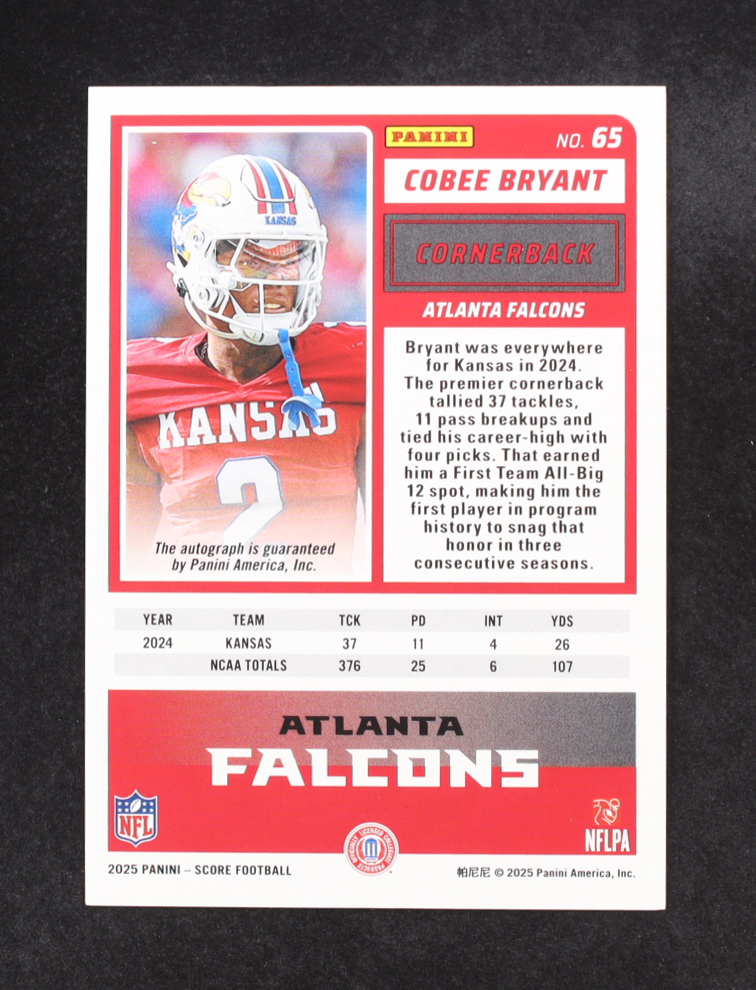 Cobee Bryant 2025 Panini Score Rookie Red Zone Auto #65 RC #04/20 at PristineAuction.com Cobee Bryant 2025 Panini Score Rookie Red Zone Auto #65 RC #04/20 at PristineAuction.com