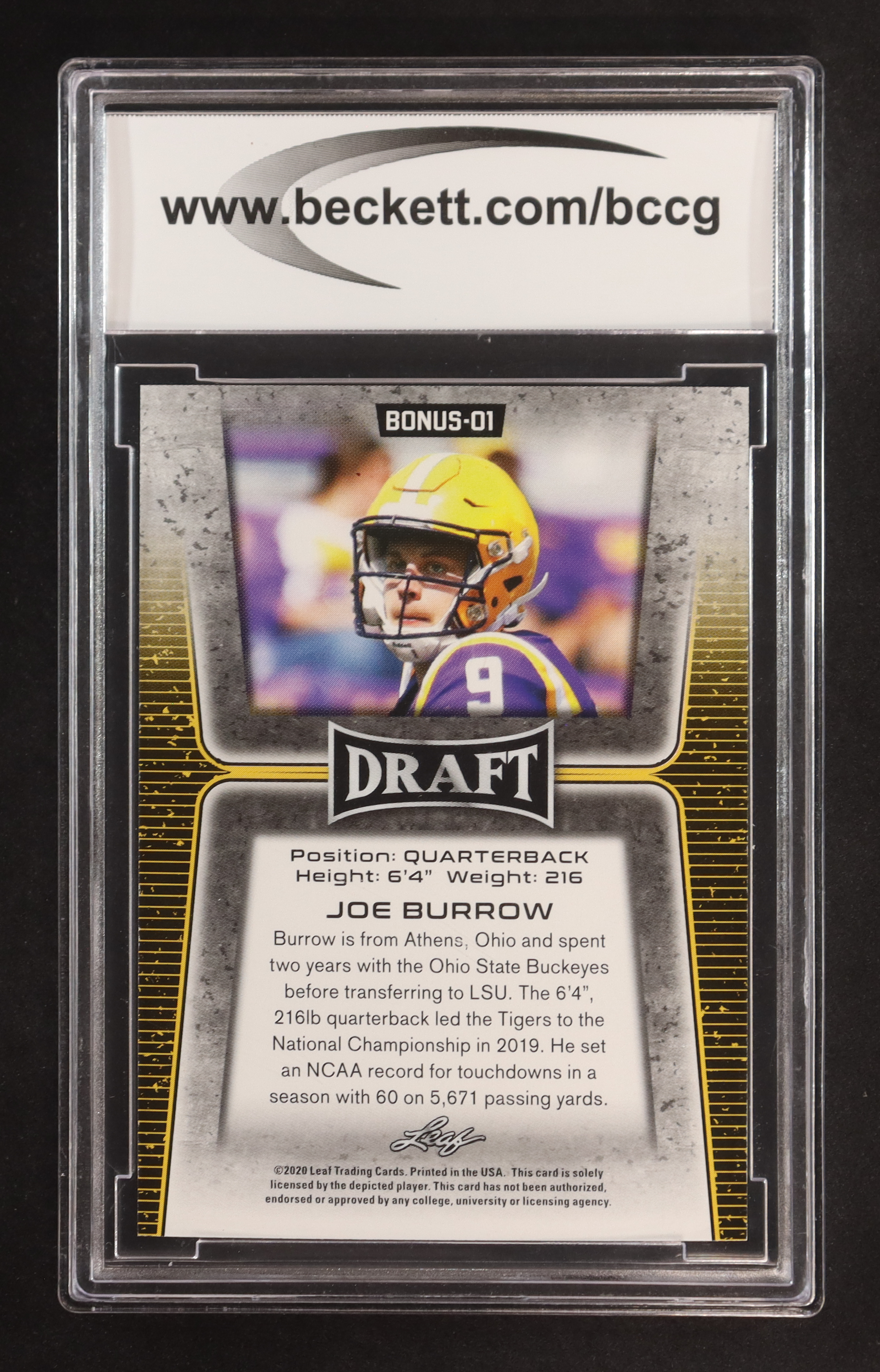 Joe Burrow 2020 Leaf Draft #1 RC (BCCG 10) at PristineAuction.com Joe Burrow 2020 Leaf Draft #1 RC (BCCG 10) at PristineAuction.com