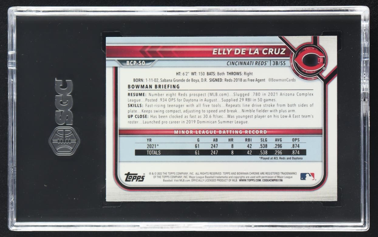 Elly De La Cruz 2022 Bowman Chrome Prospects #BCP-50 RC (SGC 9.5) at PristineAuction.com Elly De La Cruz 2022 Bowman Chrome Prospects #BCP-50 RC (SGC 9.5) at PristineAuction.com