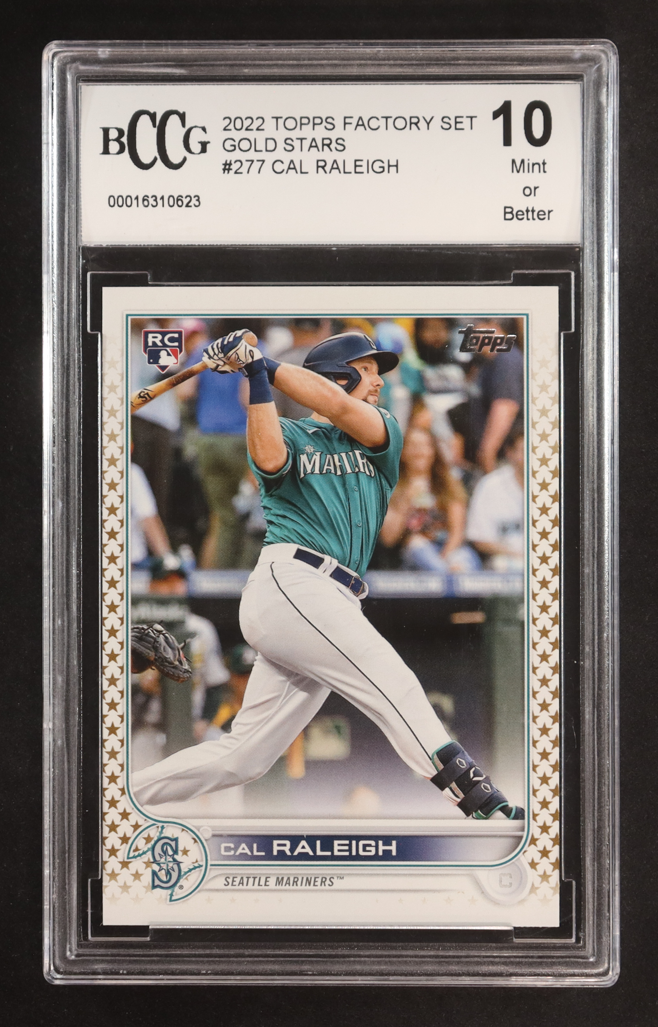 Cal Raleigh 2022 Topps Factory Set Gold Stars #277 RC (BCCG 10) at PristineAuction.com Cal Raleigh 2022 Topps Factory Set Gold Stars #277 RC (BCCG 10) at PristineAuction.com