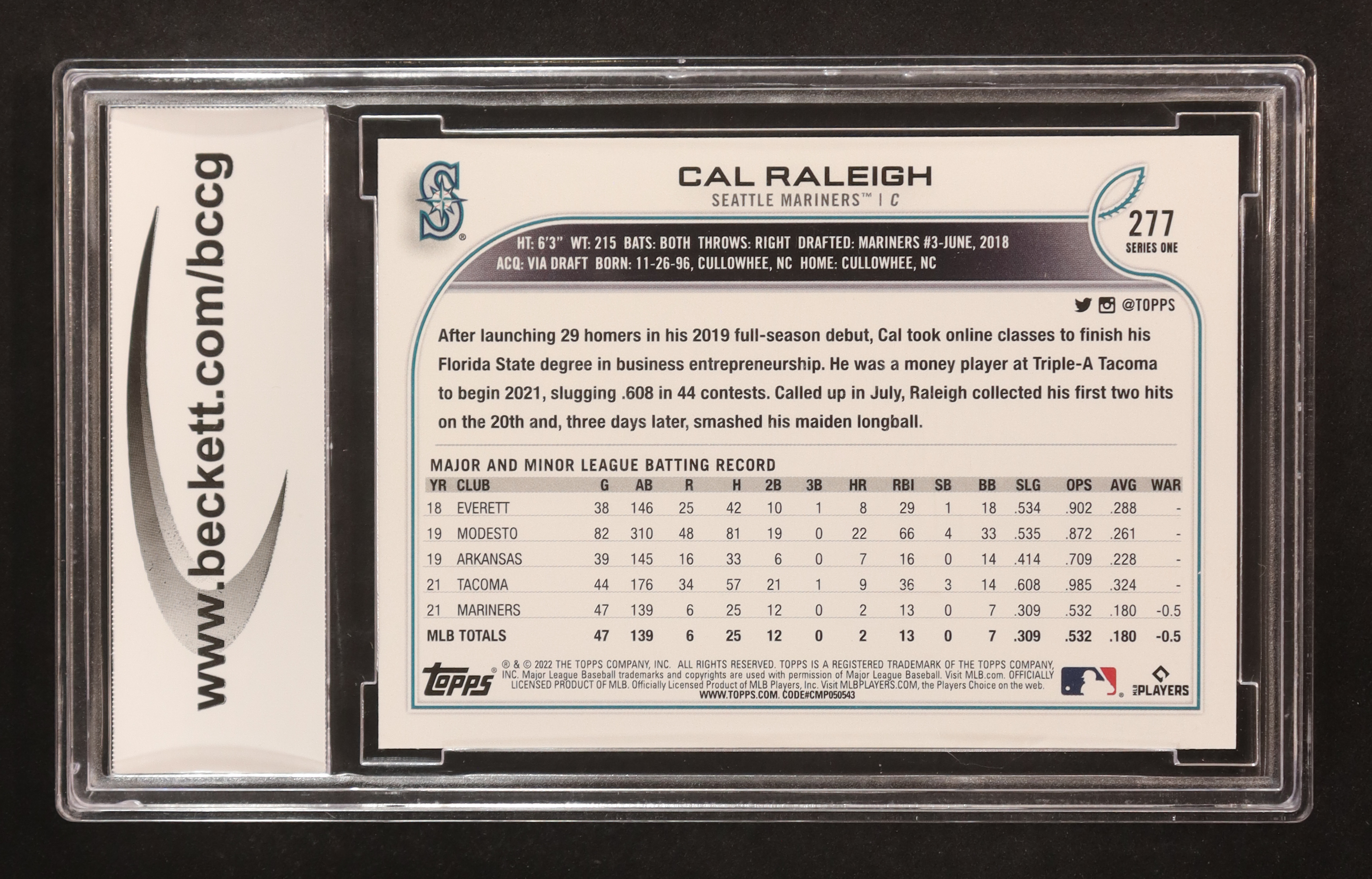 Cal Raleigh 2022 Topps Factory Set Gold Stars #277 RC (BCCG 10) at PristineAuction.com Cal Raleigh 2022 Topps Factory Set Gold Stars #277 RC (BCCG 10) at PristineAuction.com