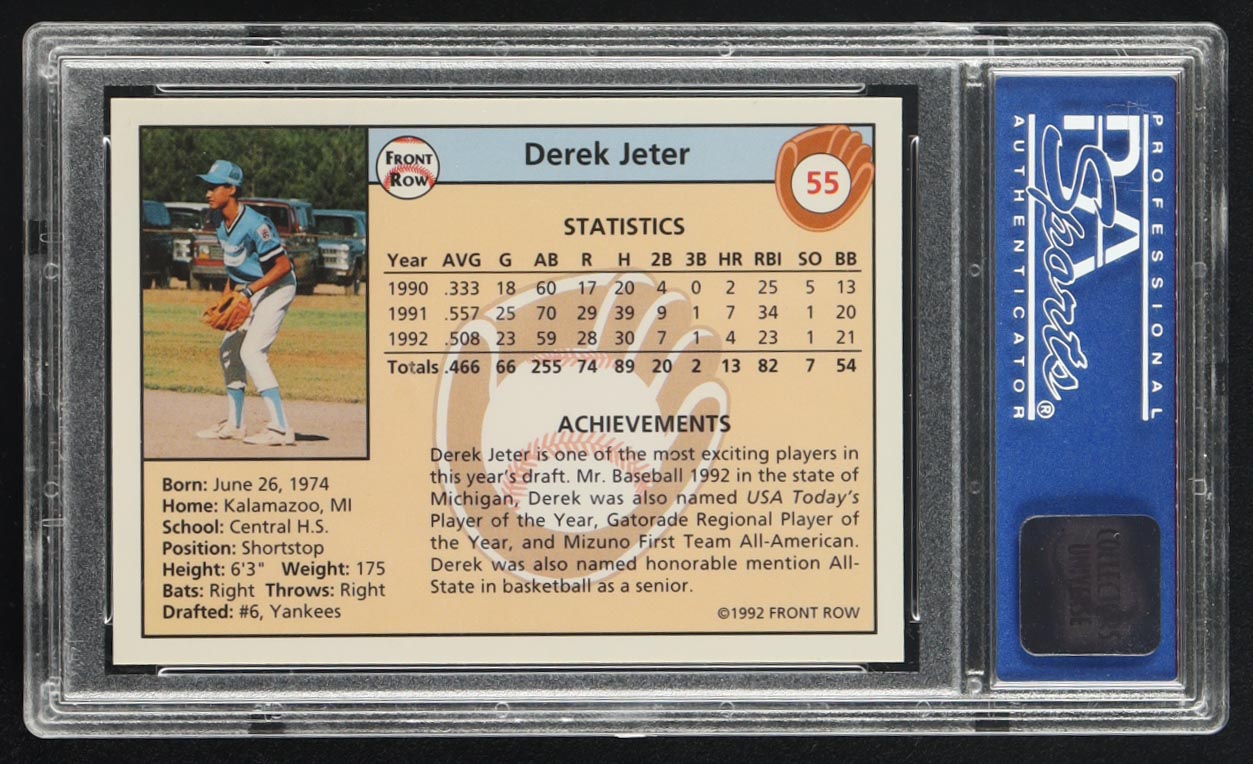 Derek Jeter 1992 Front Row Draft Pick #55 RC (PSA 8) at PristineAuction.com Derek Jeter 1992 Front Row Draft Pick #55 RC (PSA 8) at PristineAuction.com
