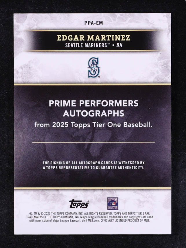 Edgar Martinez 2025 Topps Tier One Prime Performers Autographs Blue Foil #PPAEM #94/99 at PristineAuction.com Edgar Martinez 2025 Topps Tier One Prime Performers Autographs Blue Foil #PPAEM #94/99 at PristineAuction.com