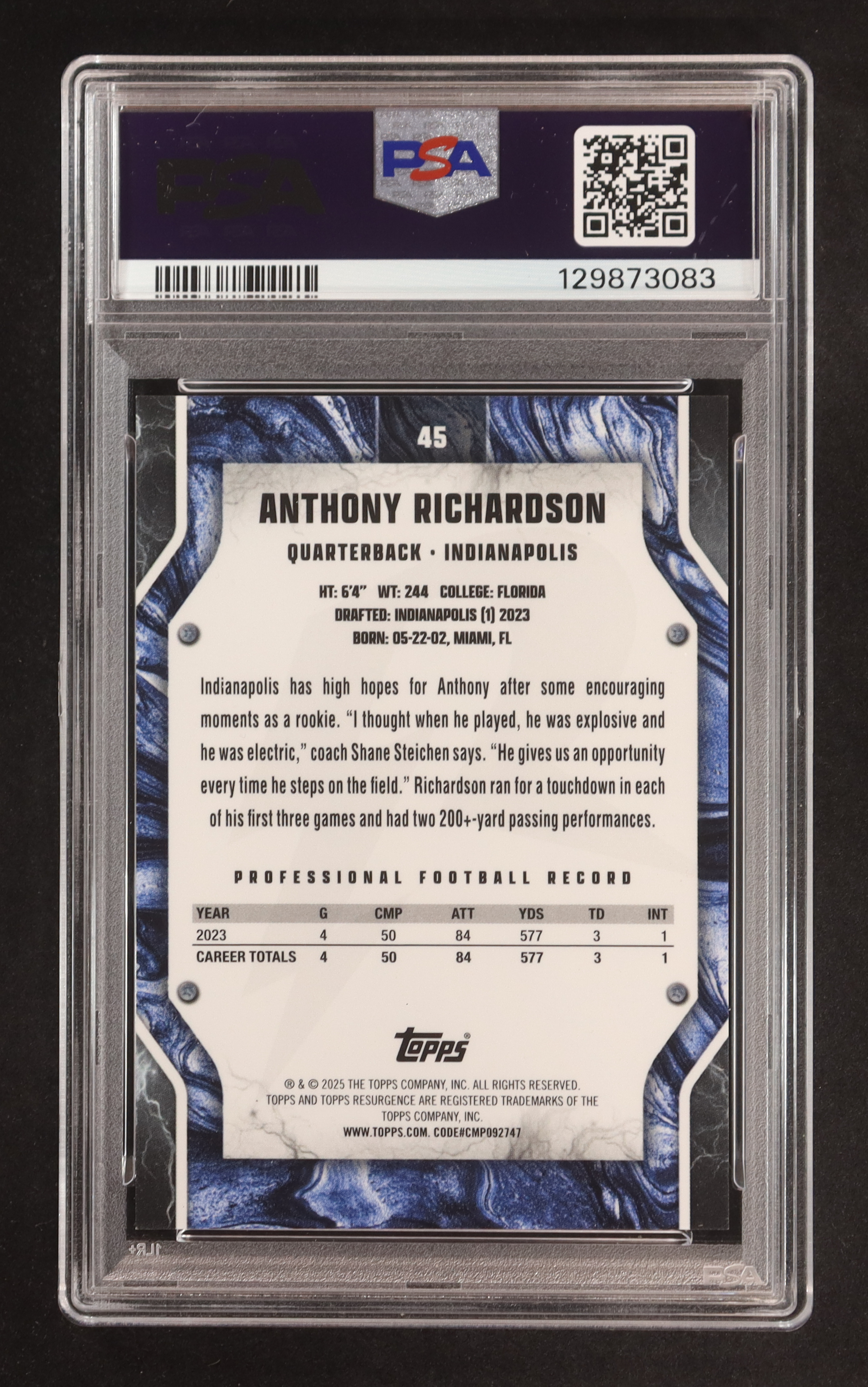 Anthony Richardson 2024 Topps Resurgence Pink Static #45 #4/10 (PSA 9) at PristineAuction.com Anthony Richardson 2024 Topps Resurgence Pink Static #45 #4/10 (PSA 9) at PristineAuction.com