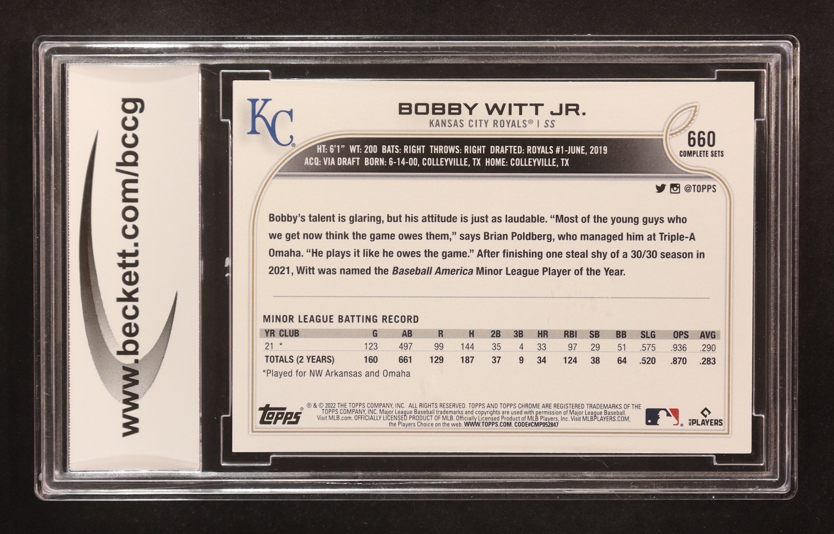 Bobby Witt Jr 2022 Topps Base Set Photo Variations #660 RC (BCCG 10) at PristineAuction.com Bobby Witt Jr 2022 Topps Base Set Photo Variations #660 RC (BCCG 10) at PristineAuction.com