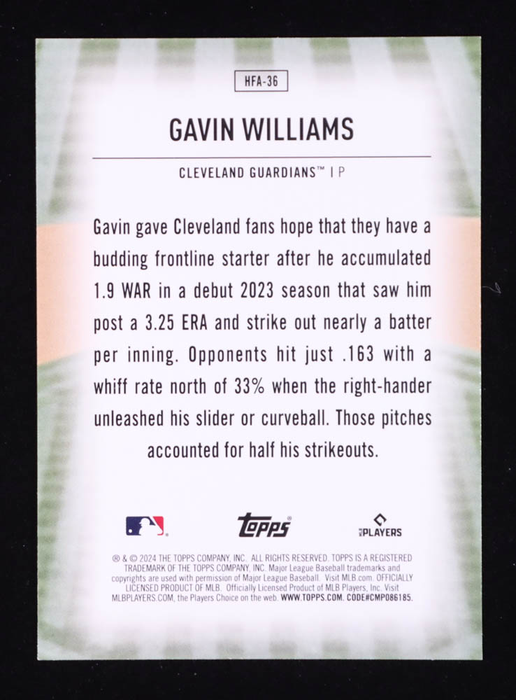 Gavin Williams 2024 Topps Home Field Advantage #HFA36 RC at PristineAuction.com Gavin Williams 2024 Topps Home Field Advantage #HFA36 RC at PristineAuction.com