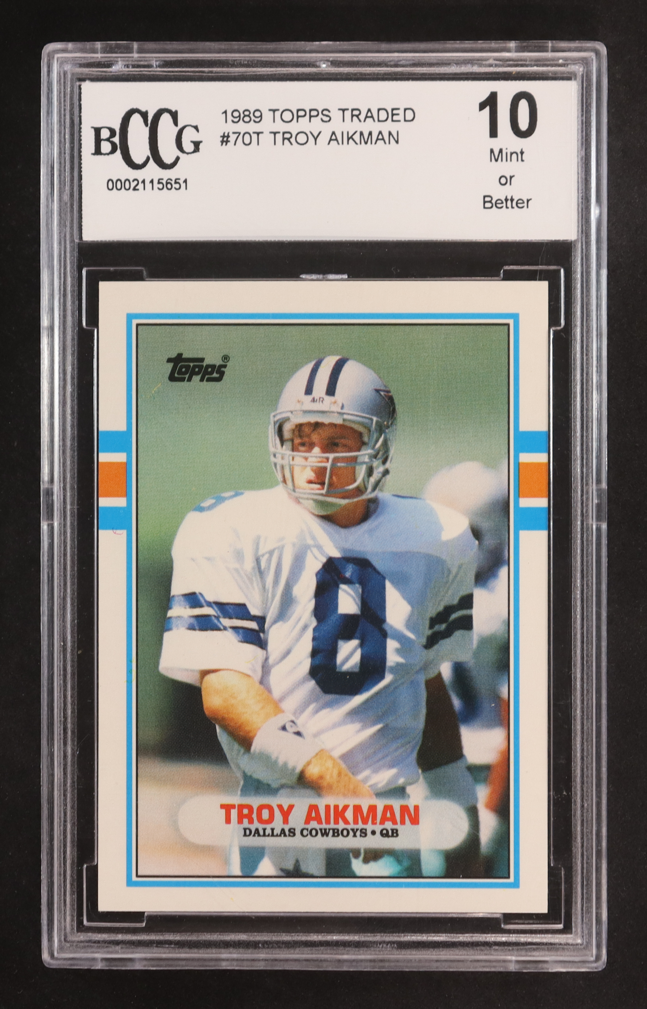 Troy Aikman 1989 Topps Traded #70T RC (BCCG 10) at PristineAuction.com Troy Aikman 1989 Topps Traded #70T RC (BCCG 10) at PristineAuction.com