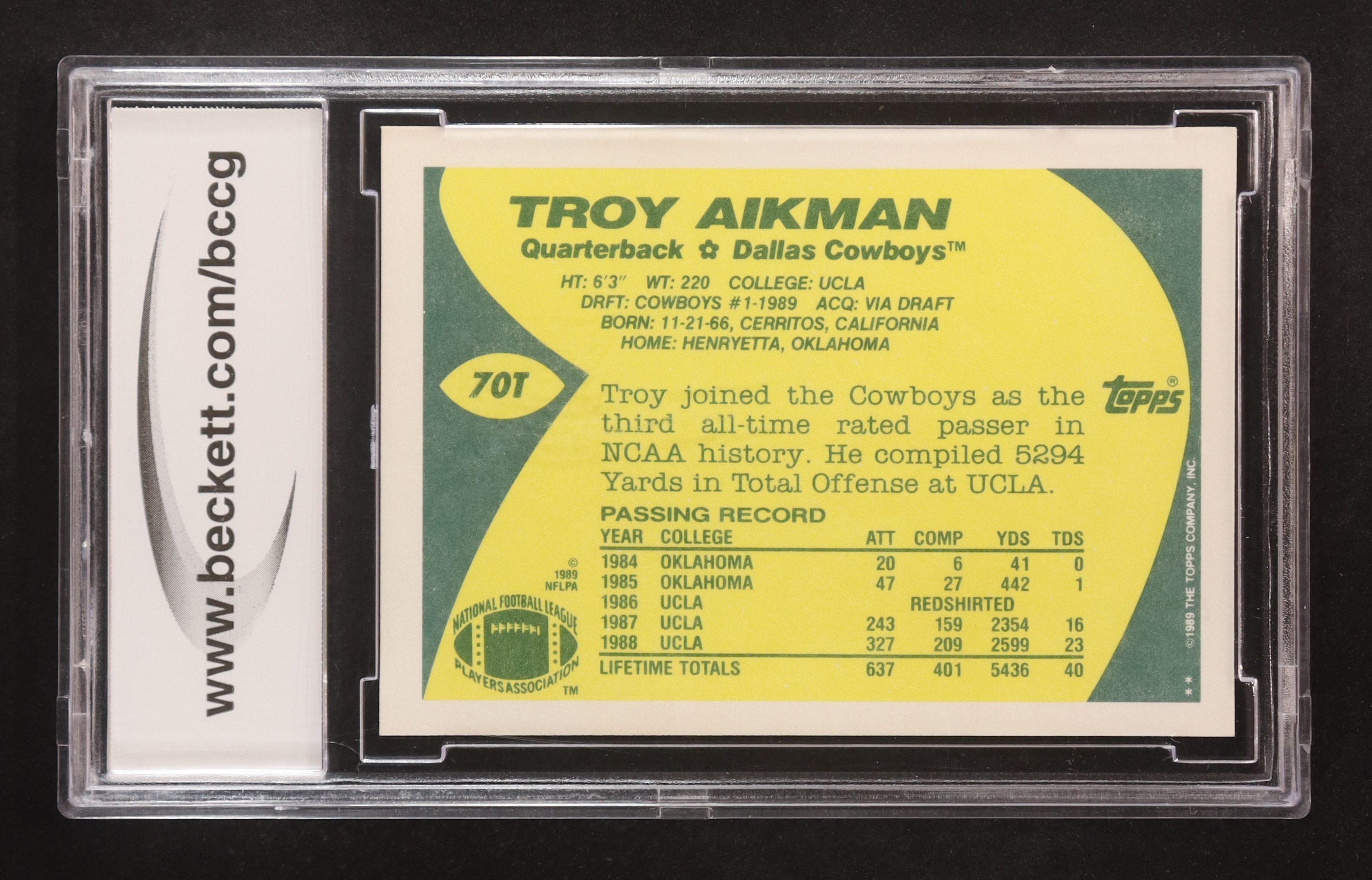 Troy Aikman 1989 Topps Traded #70T RC (BCCG 10) at PristineAuction.com Troy Aikman 1989 Topps Traded #70T RC (BCCG 10) at PristineAuction.com