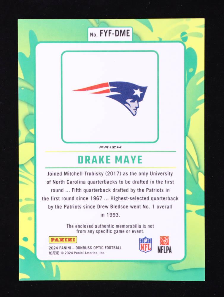 Drake Maye 2024 Donruss Optic First Year Fresh Jerseys Blue Hyper #12 RC at PristineAuction.com Drake Maye 2024 Donruss Optic First Year Fresh Jerseys Blue Hyper #12 RC at PristineAuction.com