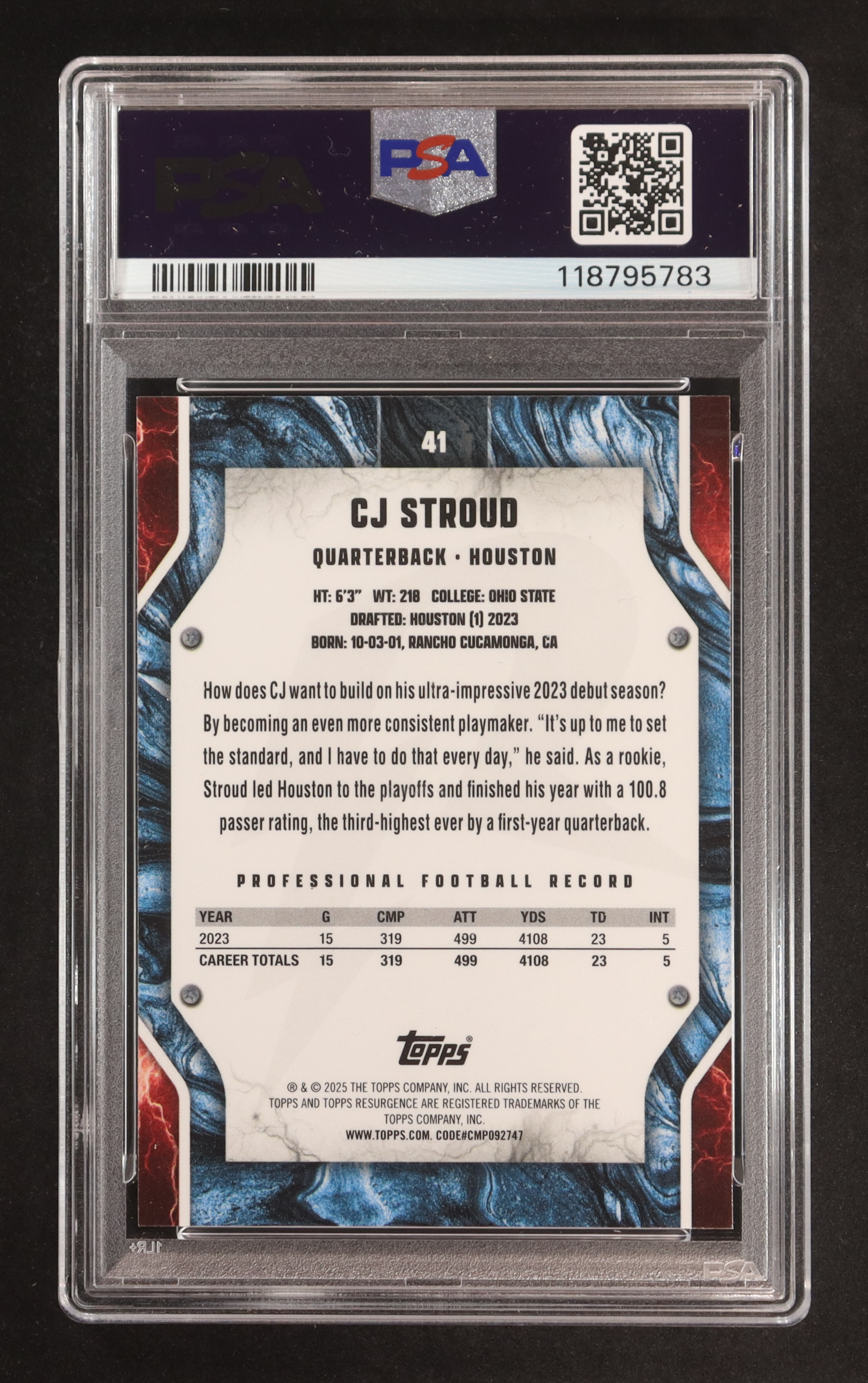 CJ Stroud 2024 Topps Resurgence #41 (PSA 10) at PristineAuction.com CJ Stroud 2024 Topps Resurgence #41 (PSA 10) at PristineAuction.com