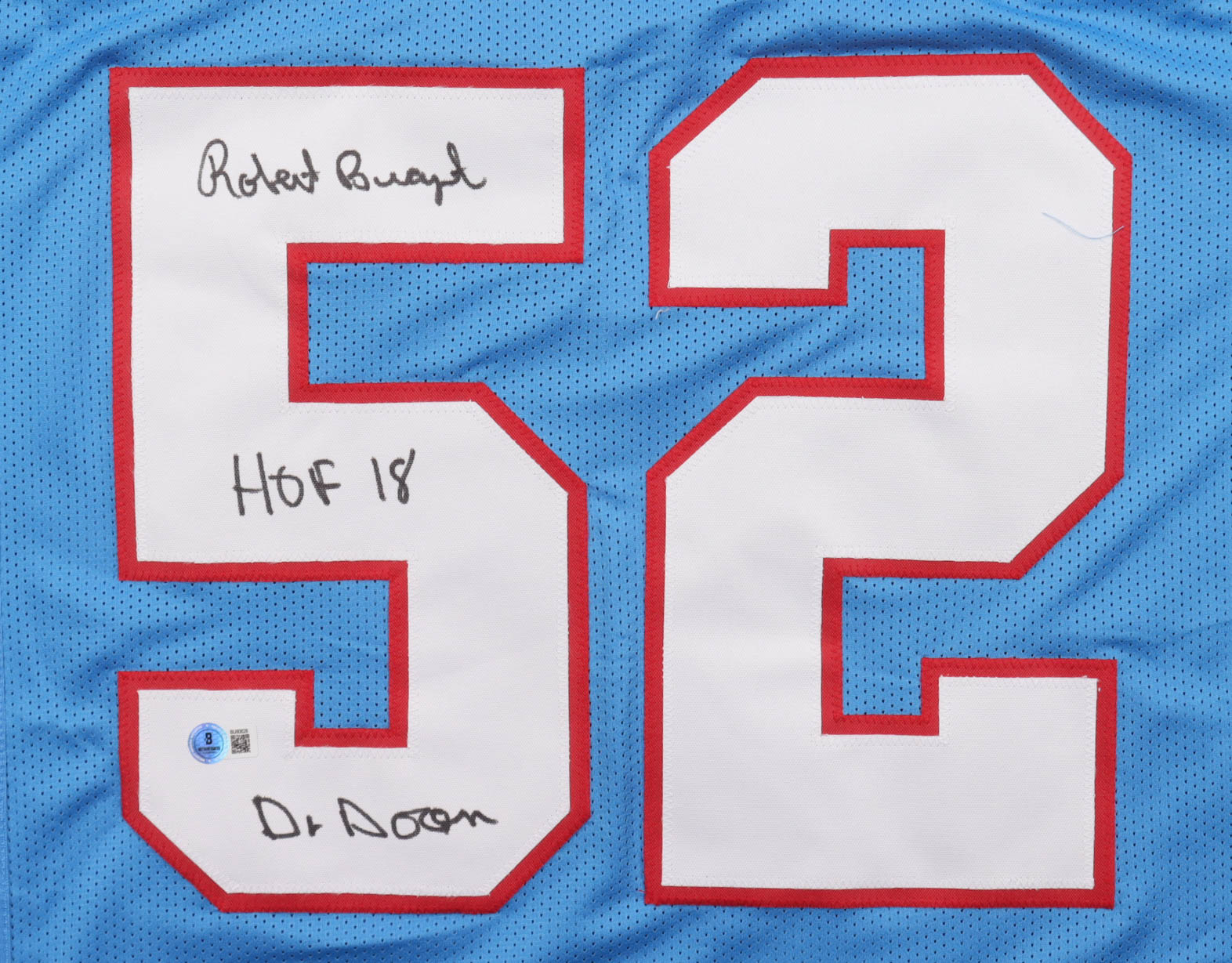 Robert Brazile Signed Jersey Inscribed "HOF 18" & "Dr. Doom" (Beckett) at PristineAuction.com Robert Brazile Signed Jersey Inscribed "HOF 18" & "Dr. Doom" (Beckett) at PristineAuction.com