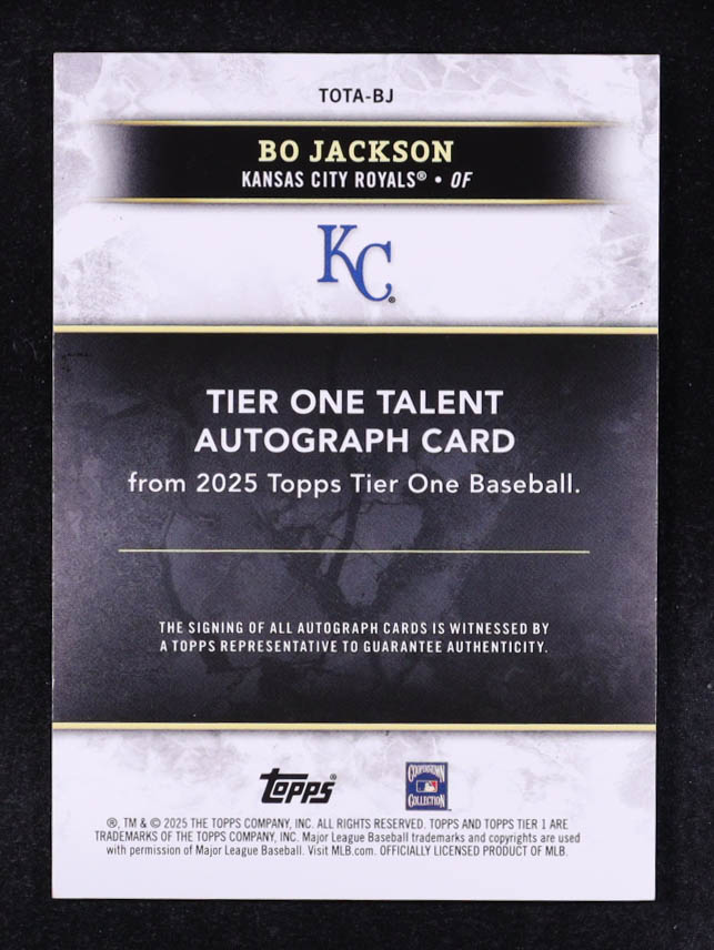 Bo Jackson 2025 Topps Tier One Tier One Talent Autographs Red Foil #TOTABJ #04/10 at PristineAuction.com Bo Jackson 2025 Topps Tier One Tier One Talent Autographs Red Foil #TOTABJ #04/10 at PristineAuction.com