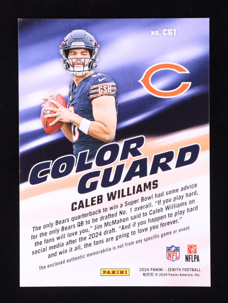 Caleb Williams 2024 Zenith Color Guard Jerseys #1 RC at PristineAuction.com Caleb Williams 2024 Zenith Color Guard Jerseys #1 RC at PristineAuction.com