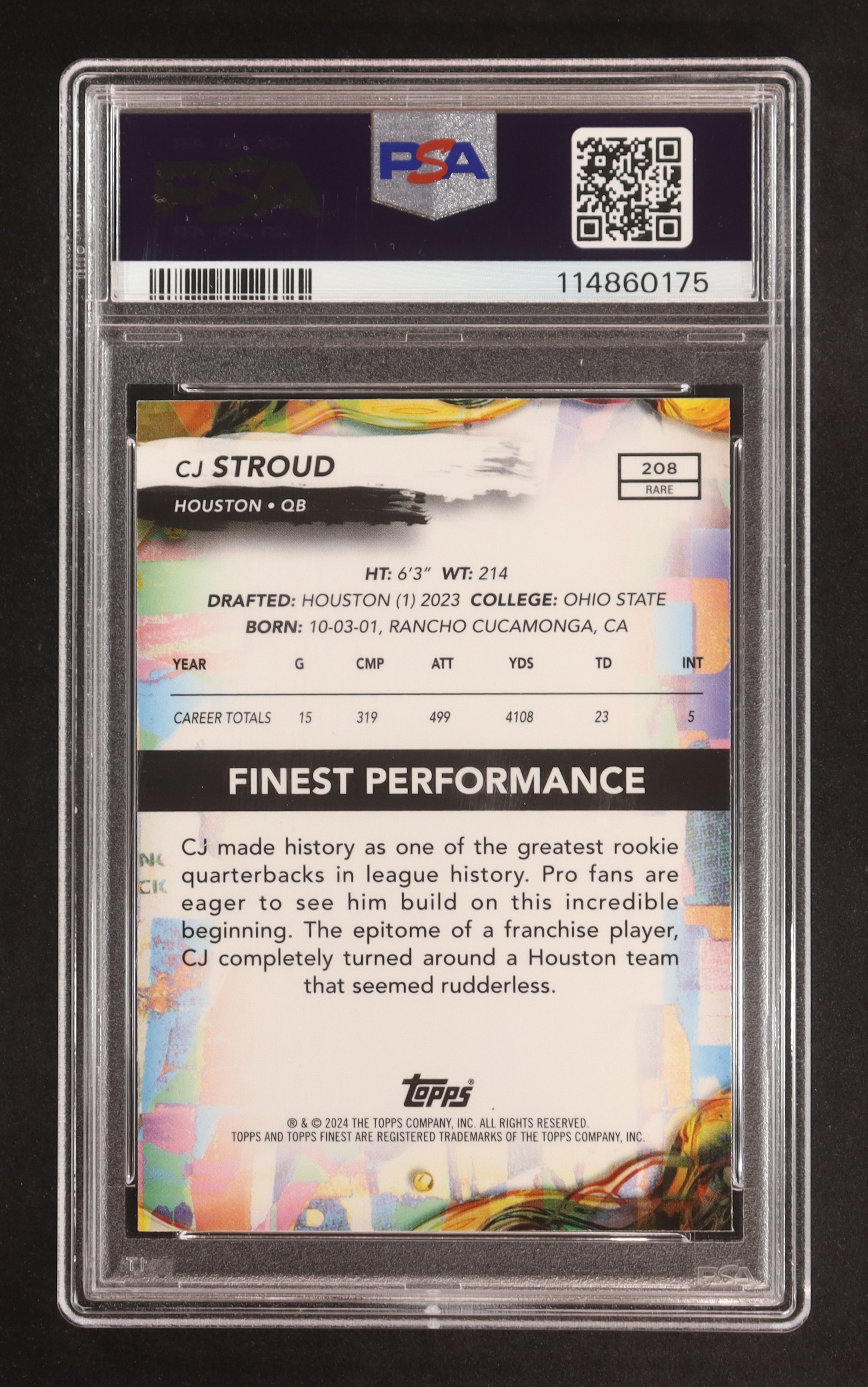 CJ Stroud 2024 Finest #208 (PSA 10) at PristineAuction.com CJ Stroud 2024 Finest #208 (PSA 10) at PristineAuction.com