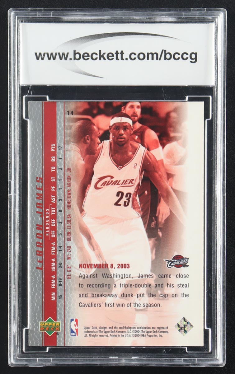 LeBron James 2003-04 Upper Deck Phenomenal Beginning #14 RC (BCCG 10) at PristineAuction.com LeBron James 2003-04 Upper Deck Phenomenal Beginning #14 RC (BCCG 10) at PristineAuction.com