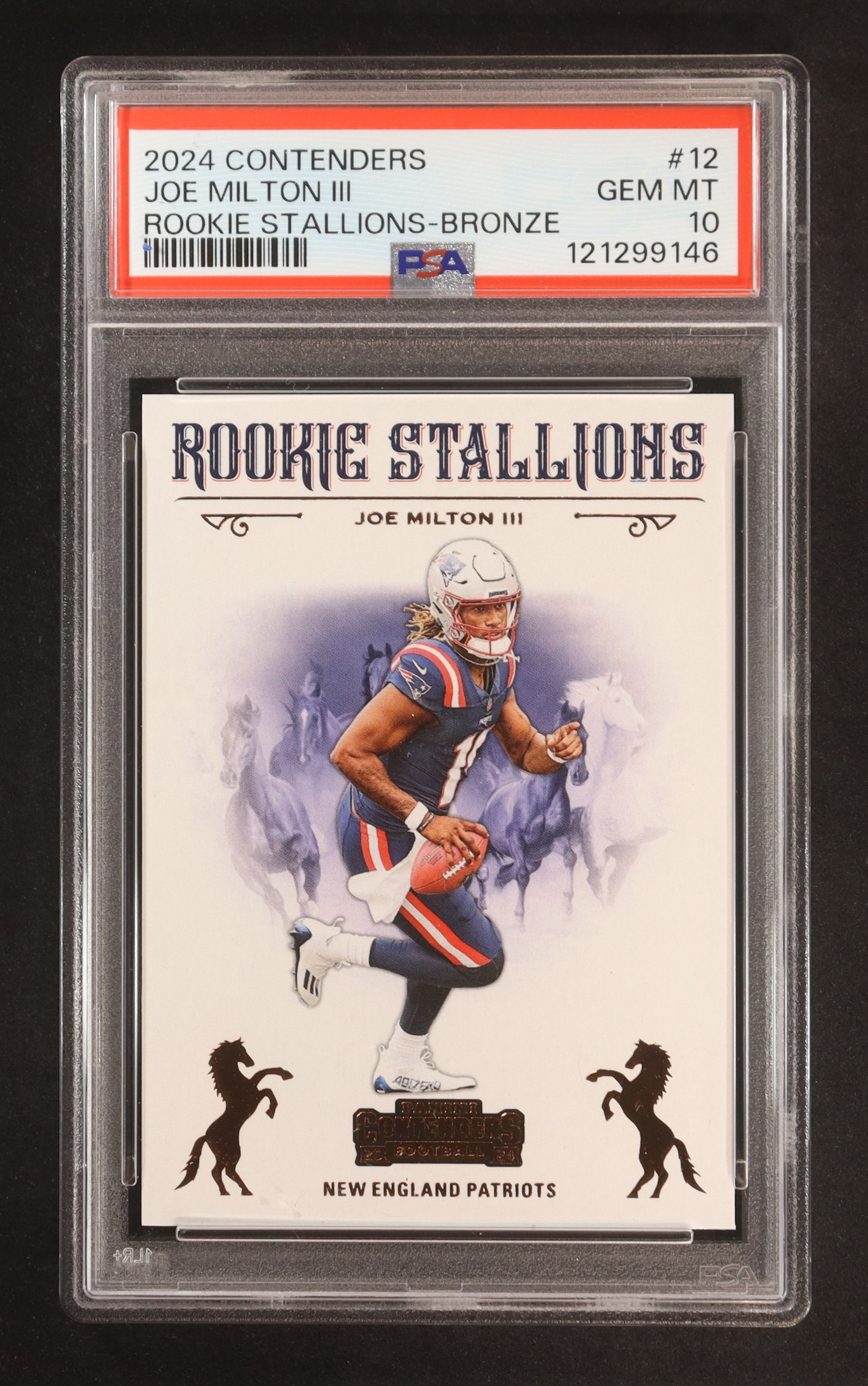 Joe Milton III 2024 Panini Contenders Rookie Stallions Bronze #12 RC (PSA 10) at PristineAuction.com Joe Milton III 2024 Panini Contenders Rookie Stallions Bronze #12 RC (PSA 10) at PristineAuction.com