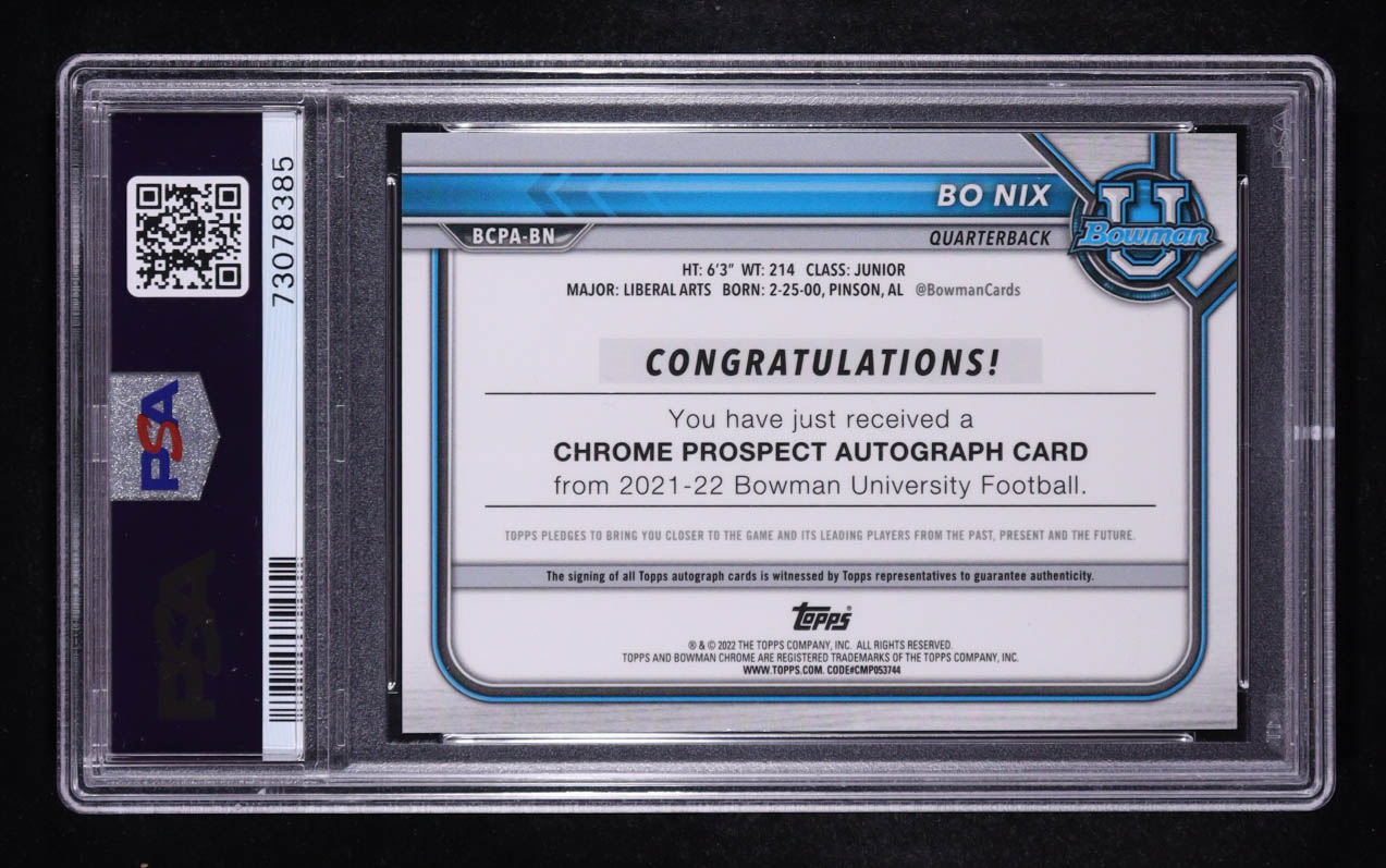 Bo Nix 2022 Bowman University Chrome Autographs #BCPABN RC (PSA 9) at PristineAuction.com Bo Nix 2022 Bowman University Chrome Autographs #BCPABN RC (PSA 9) at PristineAuction.com