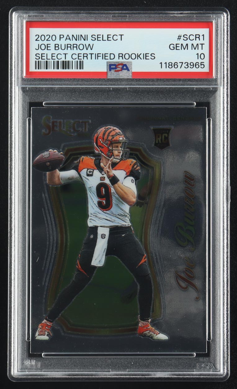 Joe Burrow 2020 Panini Select Certified Rookies #SCR-1 RC (PSA 10) at PristineAuction.com Joe Burrow 2020 Panini Select Certified Rookies #SCR-1 RC (PSA 10) at PristineAuction.com