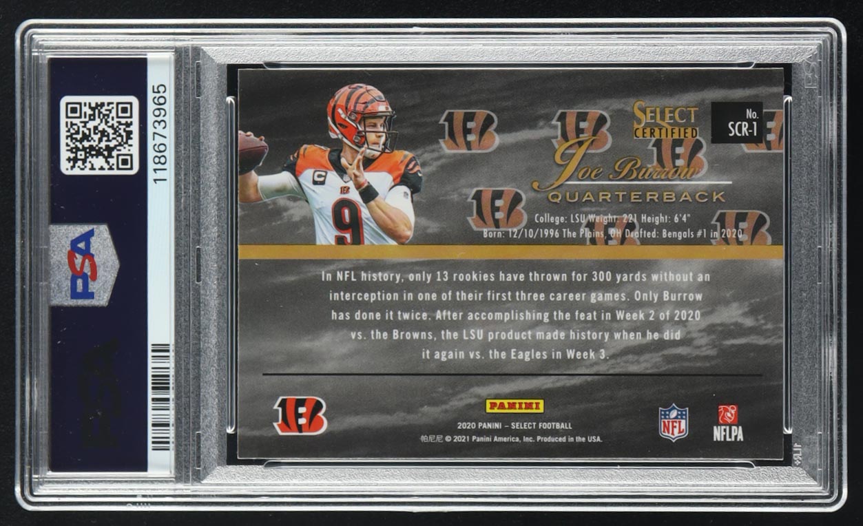 Joe Burrow 2020 Panini Select Certified Rookies #SCR-1 RC (PSA 10) at PristineAuction.com Joe Burrow 2020 Panini Select Certified Rookies #SCR-1 RC (PSA 10) at PristineAuction.com