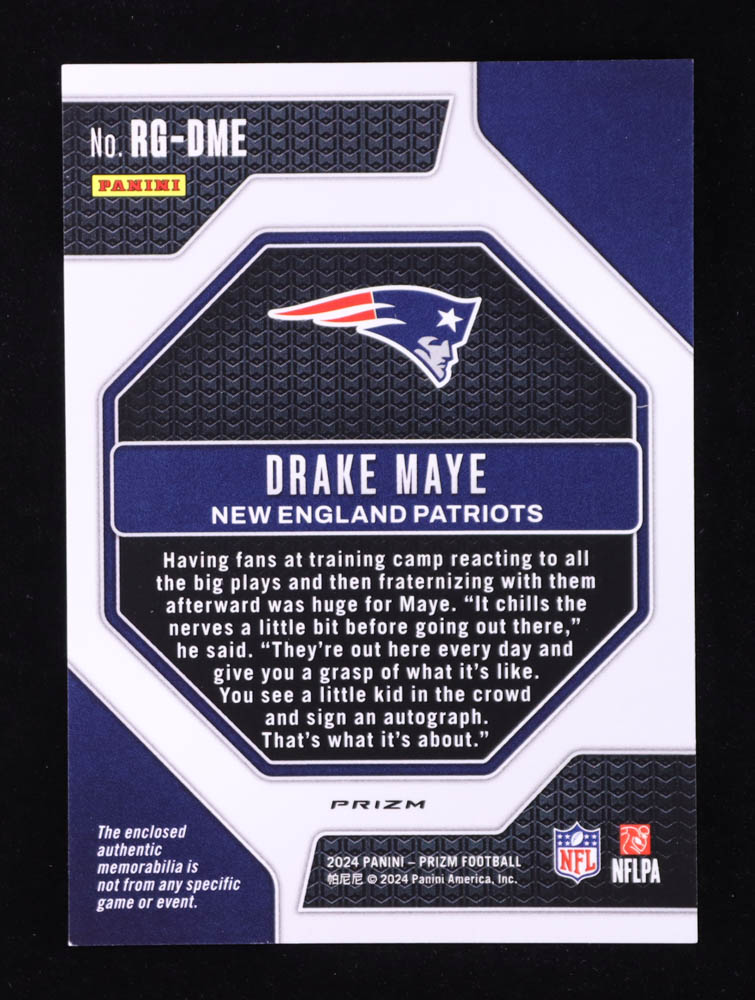 Drake Maye 2024 Panini Prizm Rookie Gear #6 RC at PristineAuction.com Drake Maye 2024 Panini Prizm Rookie Gear #6 RC at PristineAuction.com