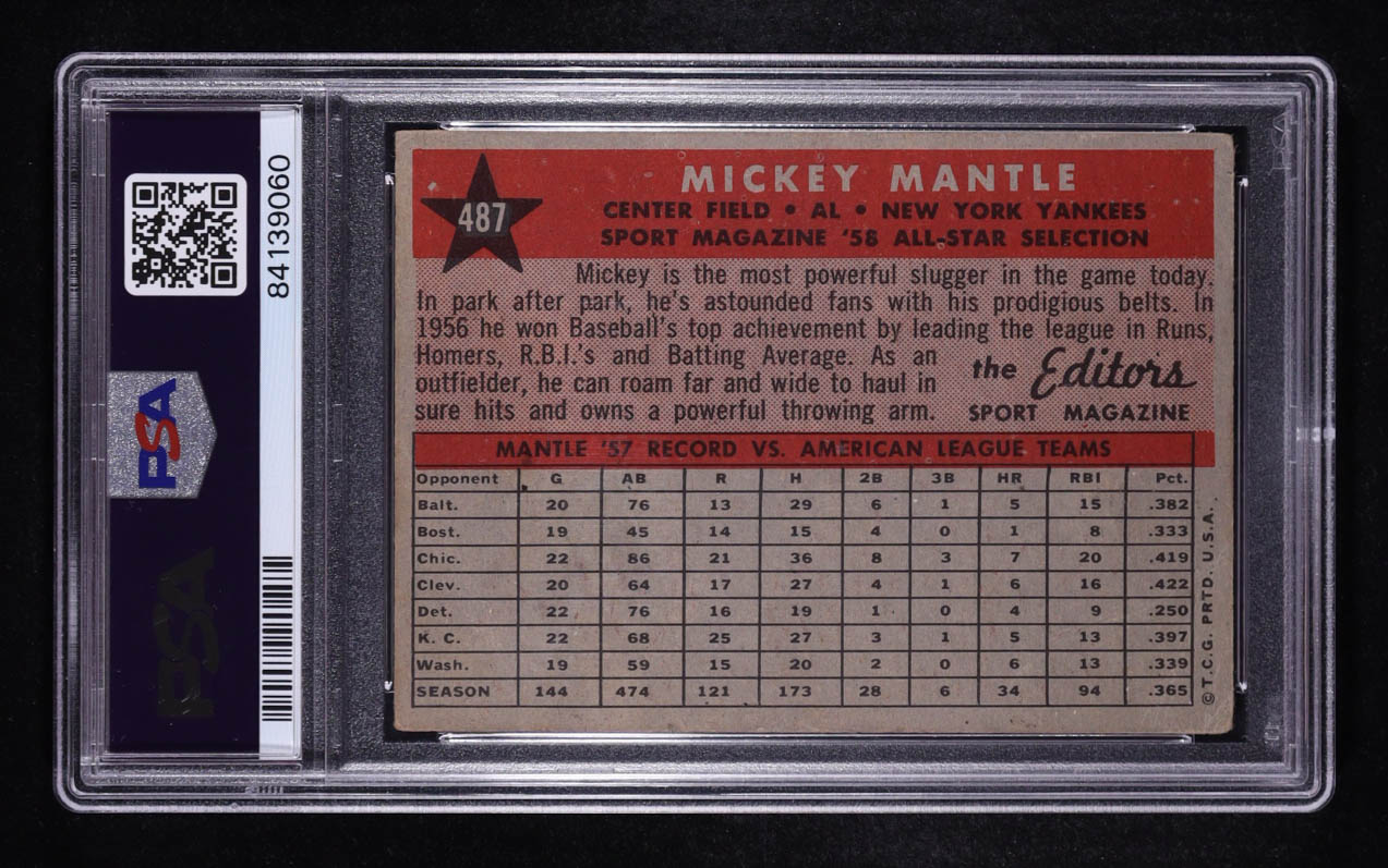 Mickey Mantle 1958 Topps #487 AS TP (PSA 2) at PristineAuction.com Mickey Mantle 1958 Topps #487 AS TP (PSA 2) at PristineAuction.com