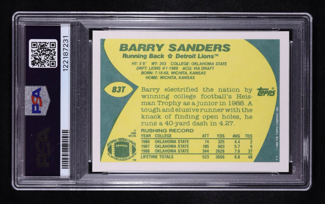 Barry Sanders 1989 Topps Traded #83T RC (PSA 8) at PristineAuction.com Barry Sanders 1989 Topps Traded #83T RC (PSA 8) at PristineAuction.com