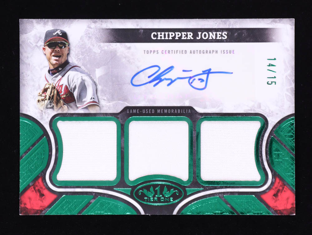 Chipper Jones 2025 Topps Tier One Relic Autographs Green Triple Relics #AT1RCJ #14/15 at PristineAuction.com Chipper Jones 2025 Topps Tier One Relic Autographs Green Triple Relics #AT1RCJ #14/15 at PristineAuction.com