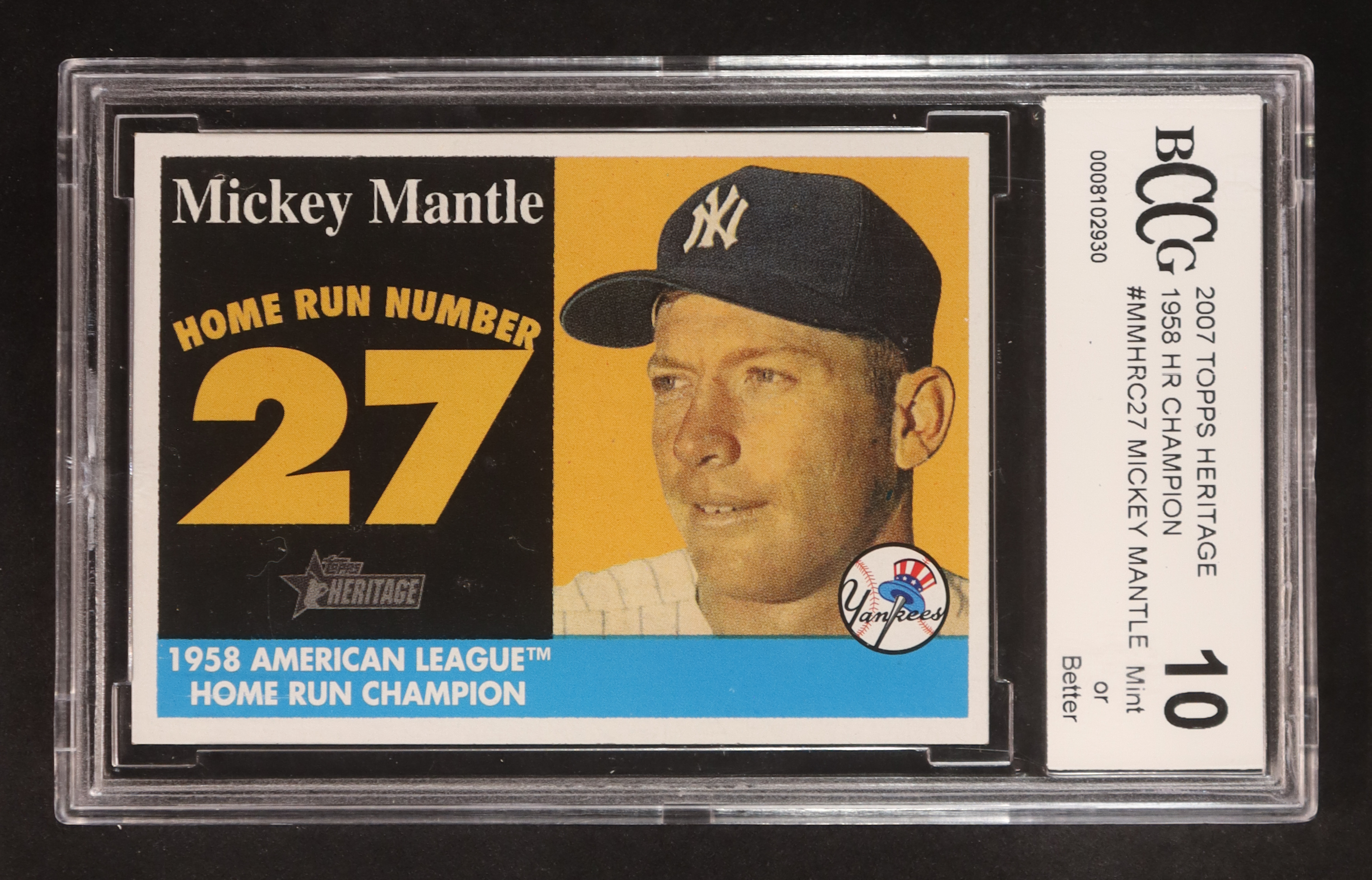 Mickey Mantle 2007 Topps Heritage '58 Home Run Champion #MMHRC27 (BCCG 10) at PristineAuction.com Mickey Mantle 2007 Topps Heritage '58 Home Run Champion #MMHRC27 (BCCG 10) at PristineAuction.com