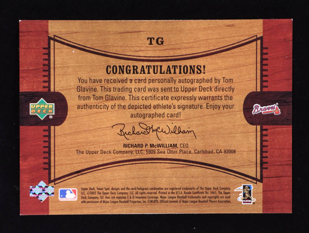 Tom Glavine 2002 Sweet Spot Signatures #TG #229/291 at PristineAuction.com Tom Glavine 2002 Sweet Spot Signatures #TG #229/291 at PristineAuction.com