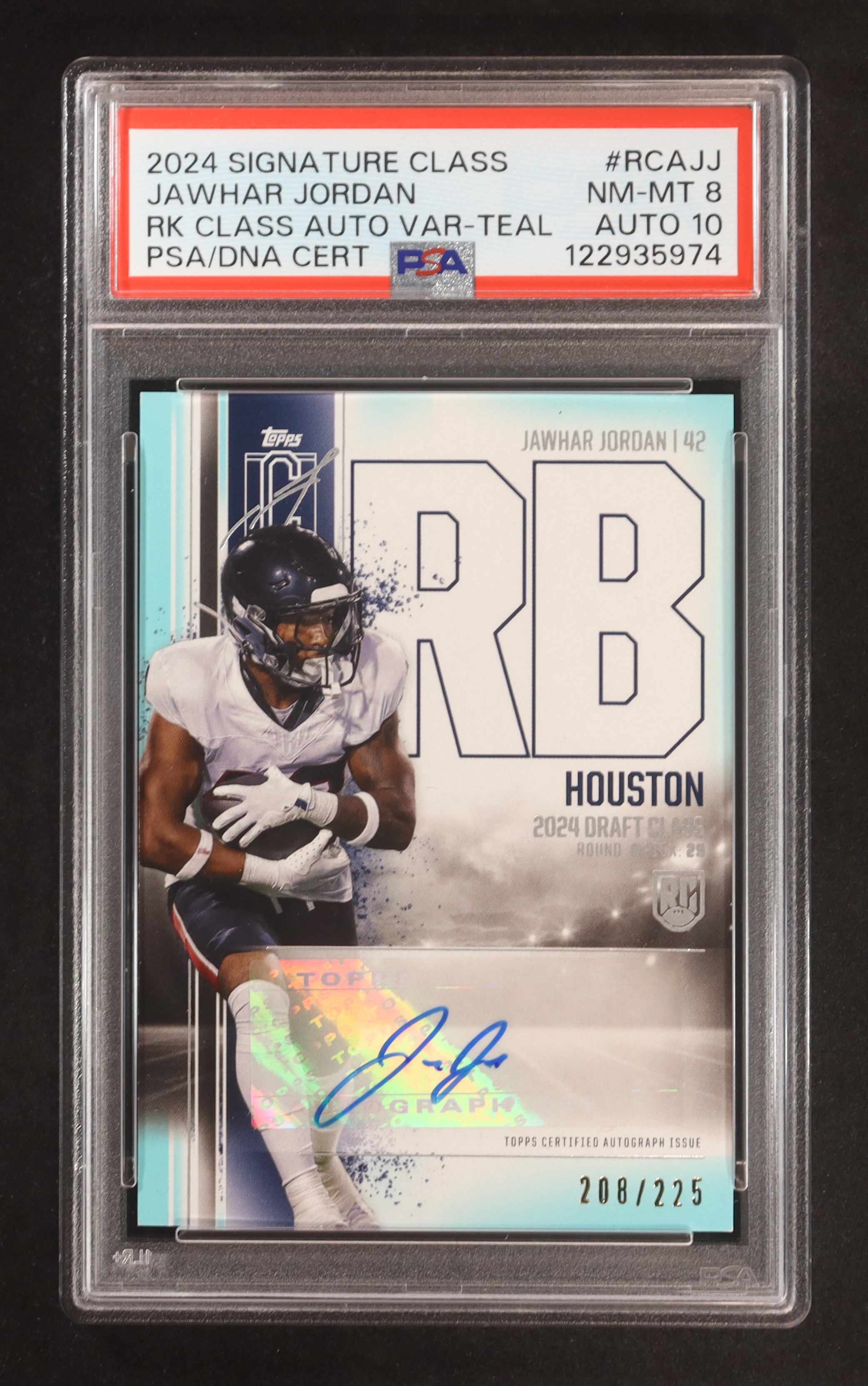 Jawhar Jordan 2024 Topps Signature Class Rookie Autographs Teal #RCA-JJ CLASS I RC #208/225 (PSA 8 | Autograph Graded PSA 10) at PristineAuction.com Jawhar Jordan 2024 Topps Signature Class Rookie Autographs Teal #RCA-JJ CLASS I RC #208/225 (PSA 8 | Autograph Graded PSA 10) at PristineAuction.com