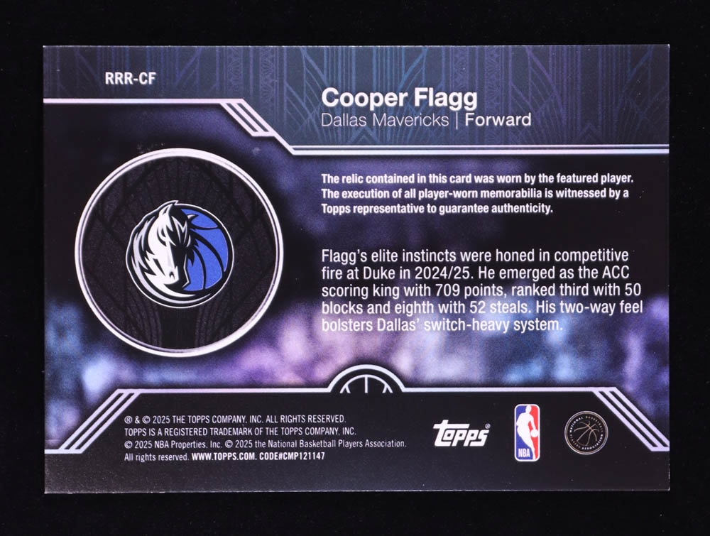 Cooper Flagg 2025-26 Topps Rookie Roundball Remnants Black Rainbow #RRRCF RC at PristineAuction.com Cooper Flagg 2025-26 Topps Rookie Roundball Remnants Black Rainbow #RRRCF RC at PristineAuction.com