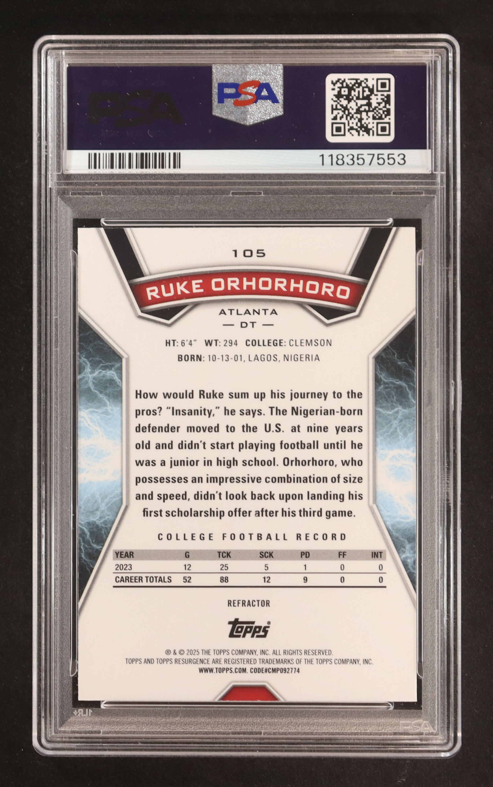 Ruke Orhorhoro 2024 Topps Resurgence Refractors #105 RC (PSA 10) at PristineAuction.com Ruke Orhorhoro 2024 Topps Resurgence Refractors #105 RC (PSA 10) at PristineAuction.com