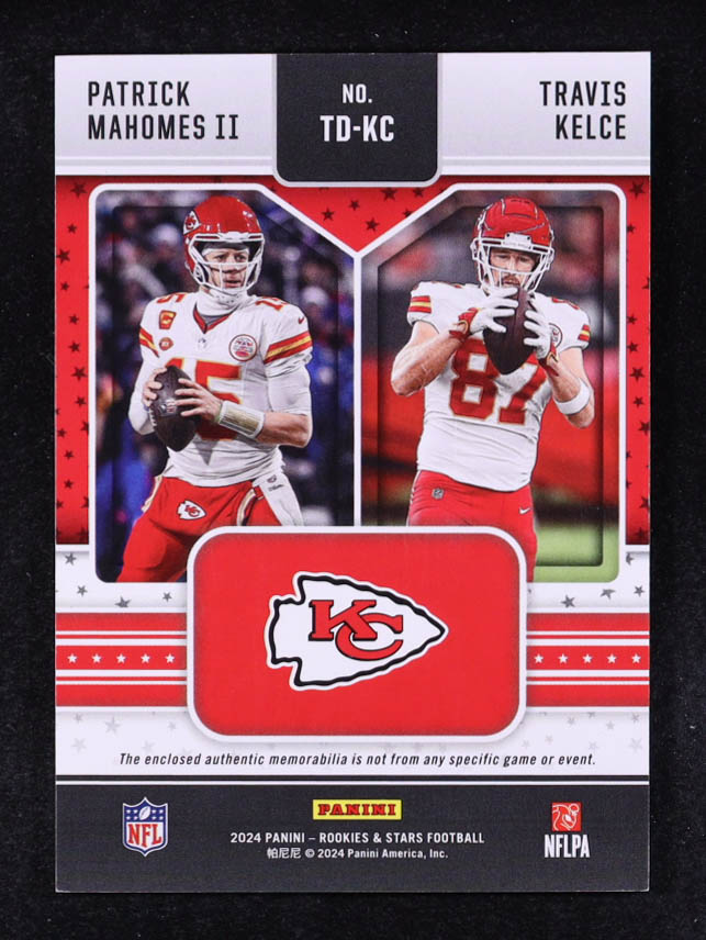Patrick Mahomes II / Travis Kelce 2024 Rookies and Stars Team Dual Jerseys #14 #318/399 at PristineAuction.com Patrick Mahomes II / Travis Kelce 2024 Rookies and Stars Team Dual Jerseys #14 #318/399 at PristineAuction.com