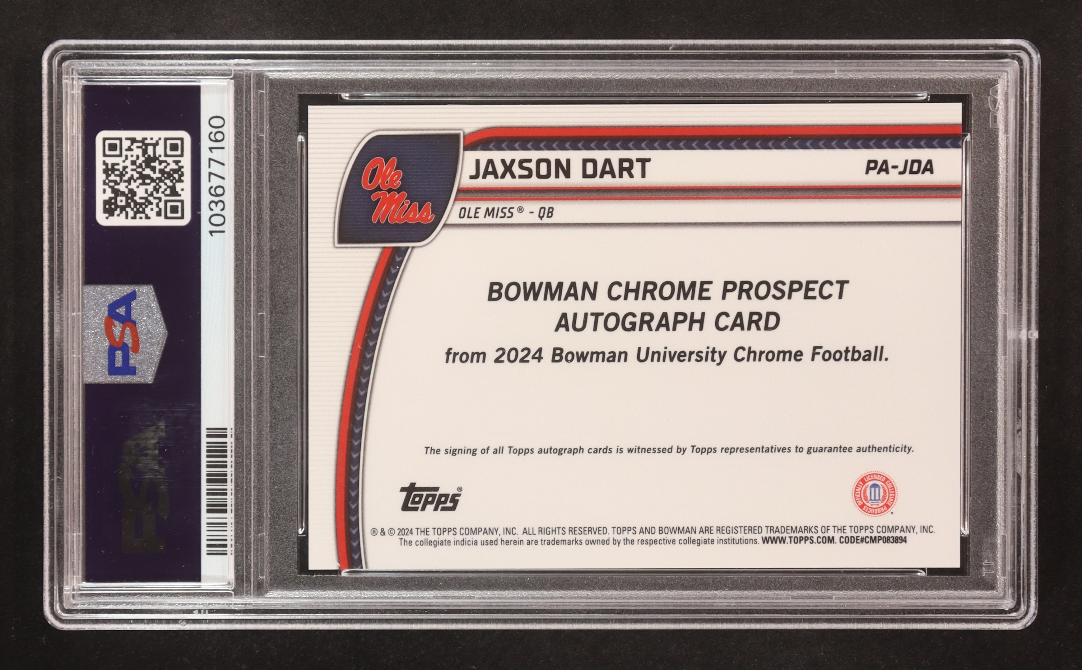 Jaxson Dart 2024 Bowman U Chrome Prospect Green Refractor Auto #PA-JDA RC #63/99 (PSA 10) at PristineAuction.com Jaxson Dart 2024 Bowman U Chrome Prospect Green Refractor Auto #PA-JDA RC #63/99 (PSA 10) at PristineAuction.com