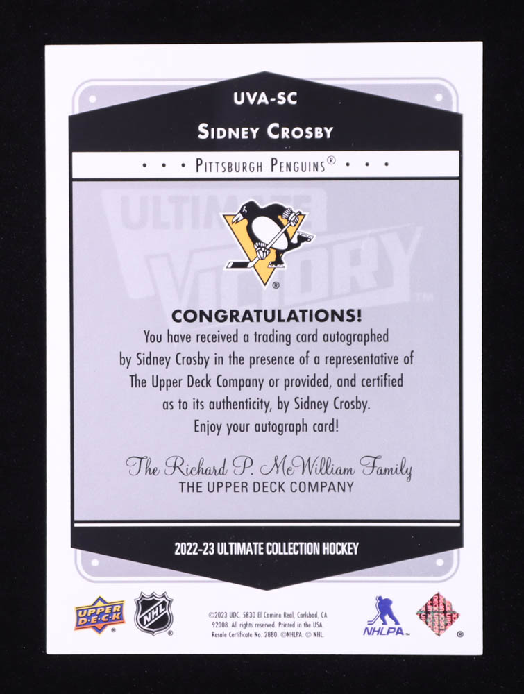 Sidney Crosby 2022-23 Ultimate Collection '99-00 Ultimate Victory Retro Autographs #UVASC SP at PristineAuction.com Sidney Crosby 2022-23 Ultimate Collection '99-00 Ultimate Victory Retro Autographs #UVASC SP at PristineAuction.com