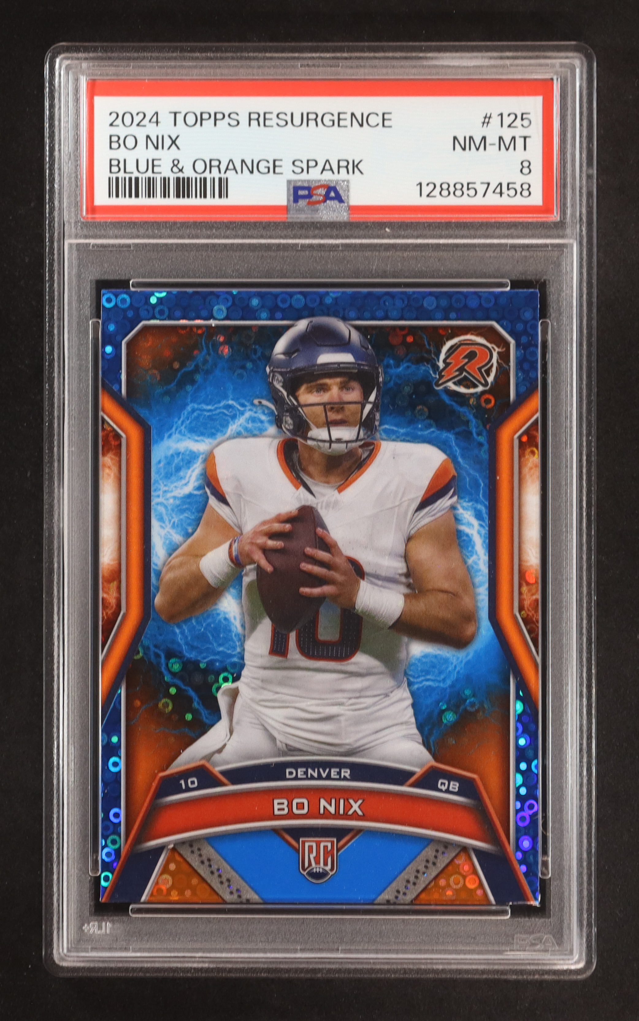 Bo Nix 2024 Topps Resurgence Blue and Orange Spark #125 RC (PSA 8) at PristineAuction.com Bo Nix 2024 Topps Resurgence Blue and Orange Spark #125 RC (PSA 8) at PristineAuction.com