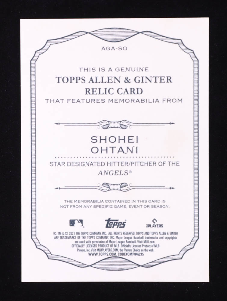 Shohei Ohtani 2021 Topps Allen and Ginter Relics #AGASO at PristineAuction.com Shohei Ohtani 2021 Topps Allen and Ginter Relics #AGASO at PristineAuction.com