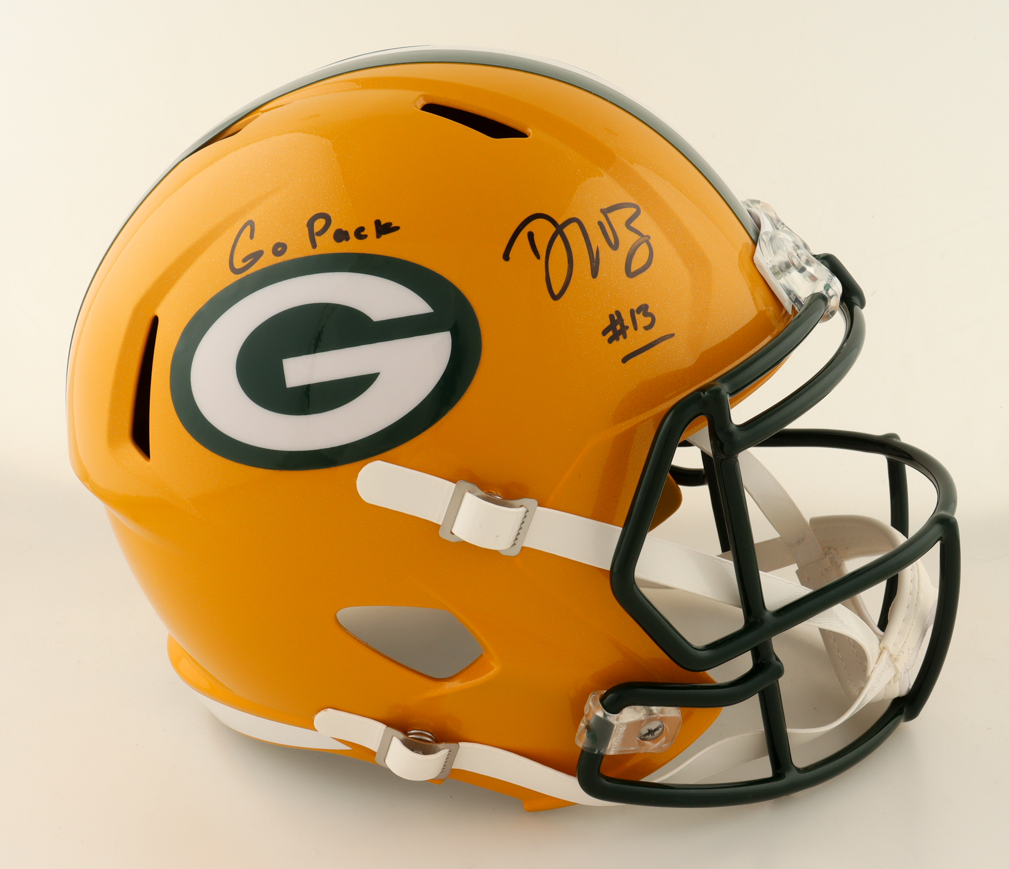 Dontayvion Wicks Signed Packers Full-Size Helmet Inscribed "Go Pack" (JSA) at PristineAuction.com Dontayvion Wicks Signed Packers Full-Size Helmet Inscribed "Go Pack" (JSA) at PristineAuction.com