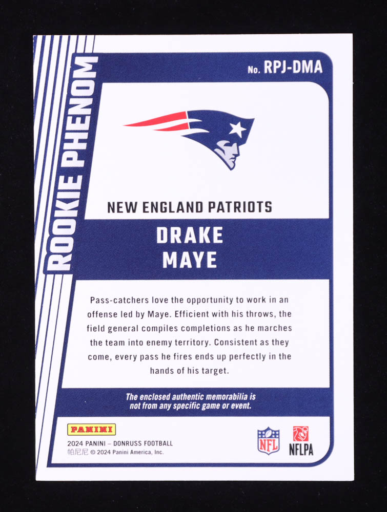 Drake Maye 2024 Donruss Rookie Phenom Jerseys #25 RC at PristineAuction.com Drake Maye 2024 Donruss Rookie Phenom Jerseys #25 RC at PristineAuction.com