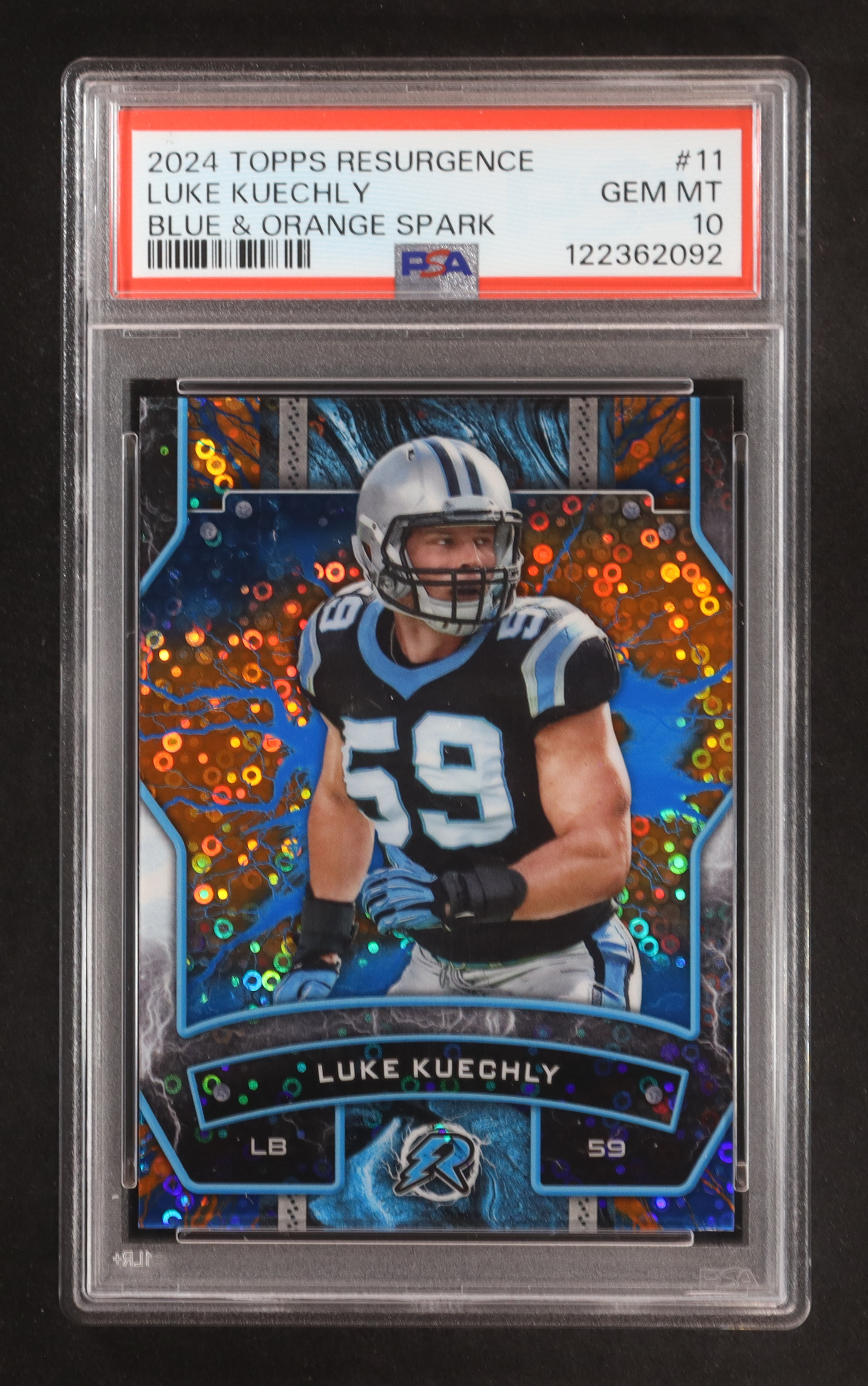 Luke Kuechly 2024 Topps Resurgence Blue and Orange Spark #11 (PSA 10) at PristineAuction.com Luke Kuechly 2024 Topps Resurgence Blue and Orange Spark #11 (PSA 10) at PristineAuction.com
